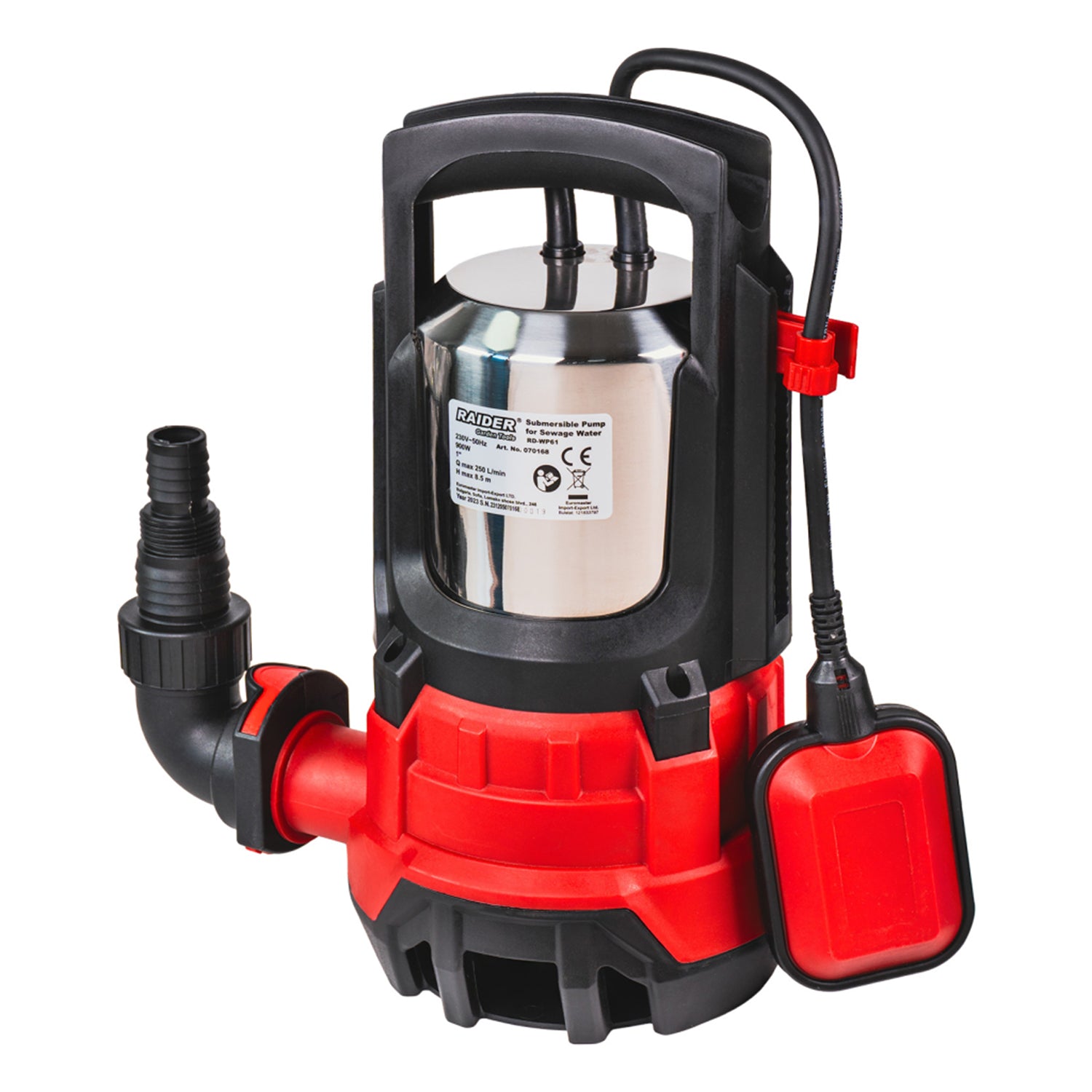 BÚVÁRSZIVATTYÚ SZENNYEZETT VÍZHEZ 900W 1" 250L/PERC 8,5M ROZSDAMENTES ACÉL RAIDER RD-WP61