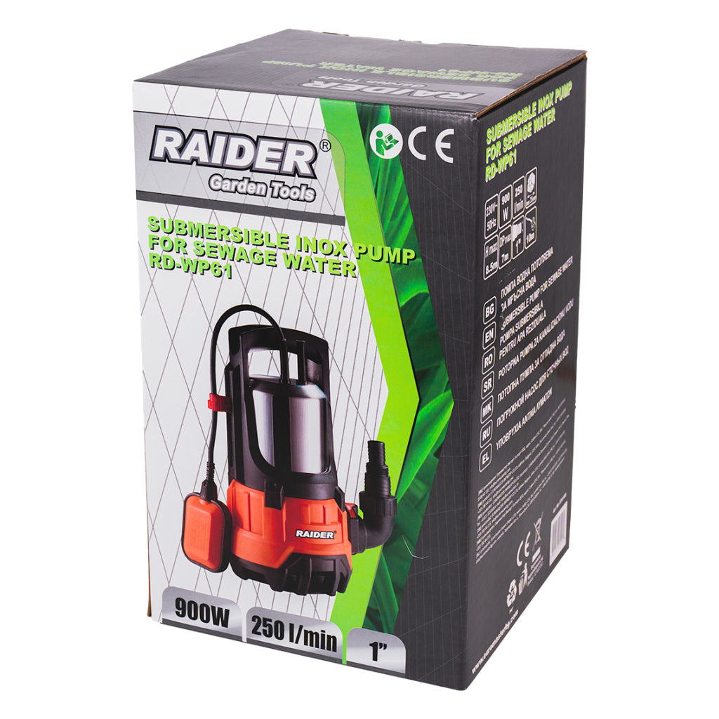 BÚVÁRSZIVATTYÚ SZENNYEZETT VÍZHEZ 900W 1" 250L/PERC 8,5M ROZSDAMENTES ACÉL RAIDER RD-WP61