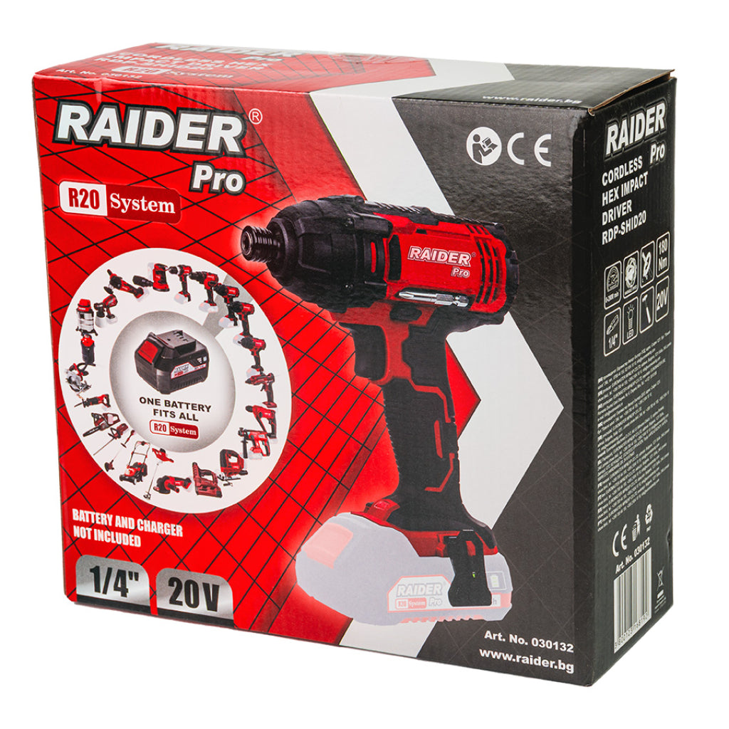 ÜTVEFÚRÓ ÉS CSAVAROZÓ 1/4" HEX 180 Nm 20V RAIDER