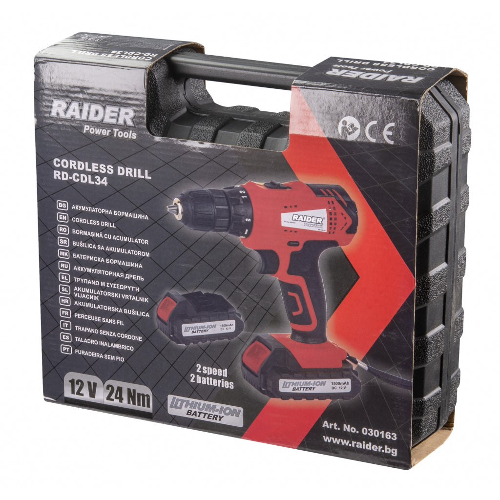 AKKUMULÁTOROS FÚRÓ - CSAVAROZÓ 24 Nm 12V 2 X 1.5Ah RAIDER RD-CDL34