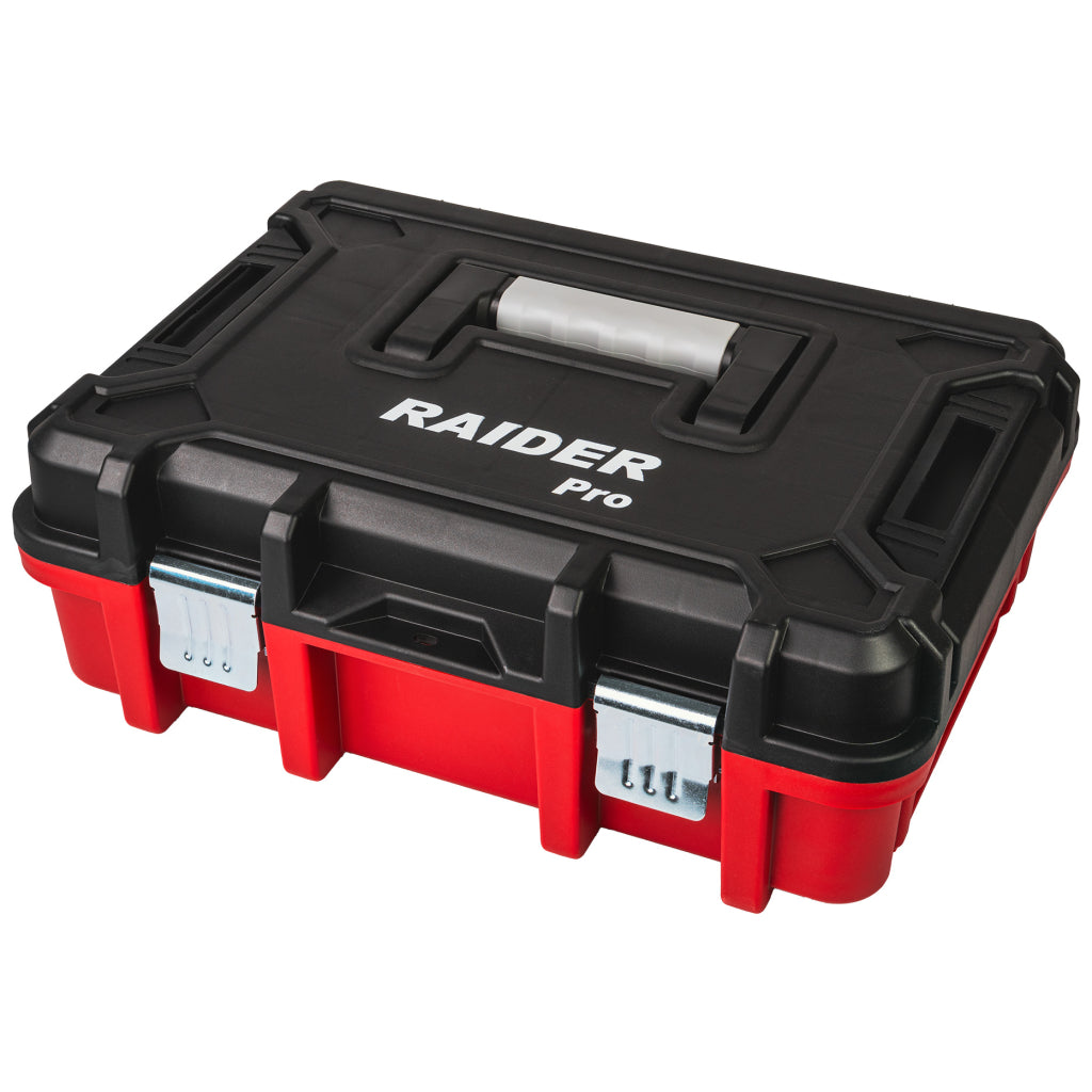 SAROKCSISZOLÓ R20 125 MM 4Ah AKKUMULÁTORRAL, 2 VÁGÓKORONGGAL ÉS MŰANYAG DOBOZZAL RAIDER PRO