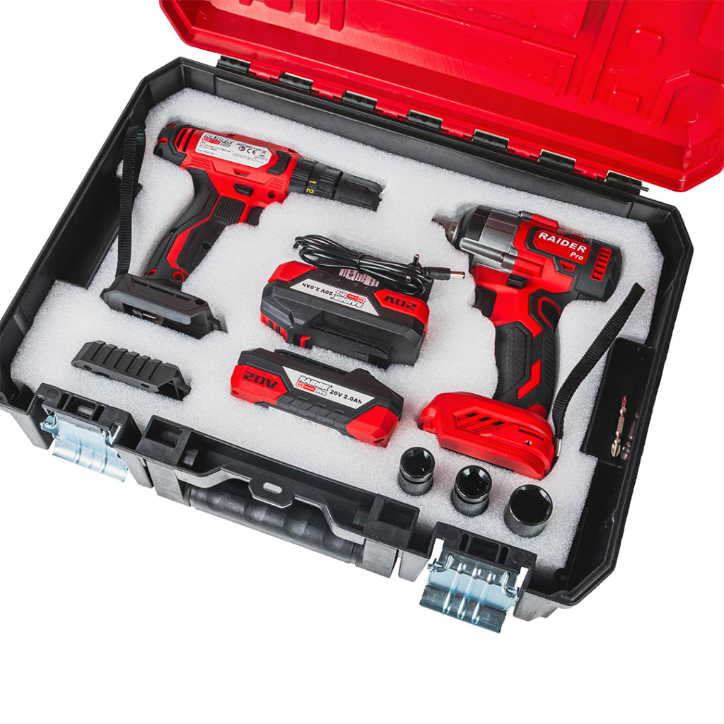 FÚRÓ ÉS CSAVAROZÓ 44Nm, ÜTVECSAVAROZÓVAL 1/2 320Nm 2X2Ah AKKUMULÁTORRAL RAIDER PRO