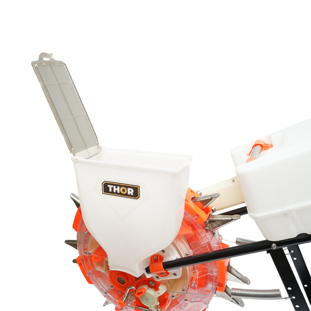 Kézi vetőgép, 7 tüskével, 8 cm vetési mélységgel, 4 literes magtartállyal, 12 literes műtrágyatartállyal – THOR