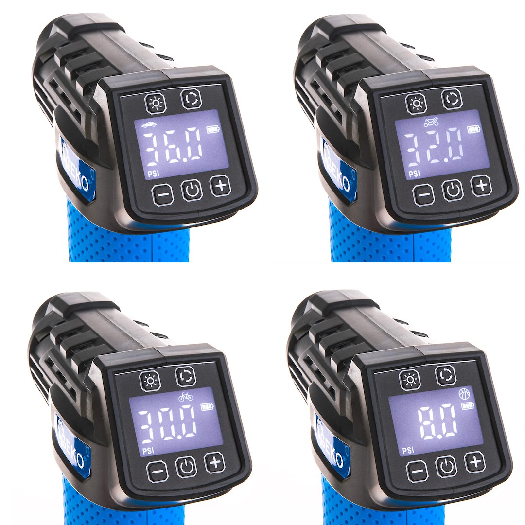 HORDOZHATÓ AUTÓS KOMPRESSZOR AKKUMULÁTORRAL 12V ÉS LCD KIJELZŐVEL GEKO