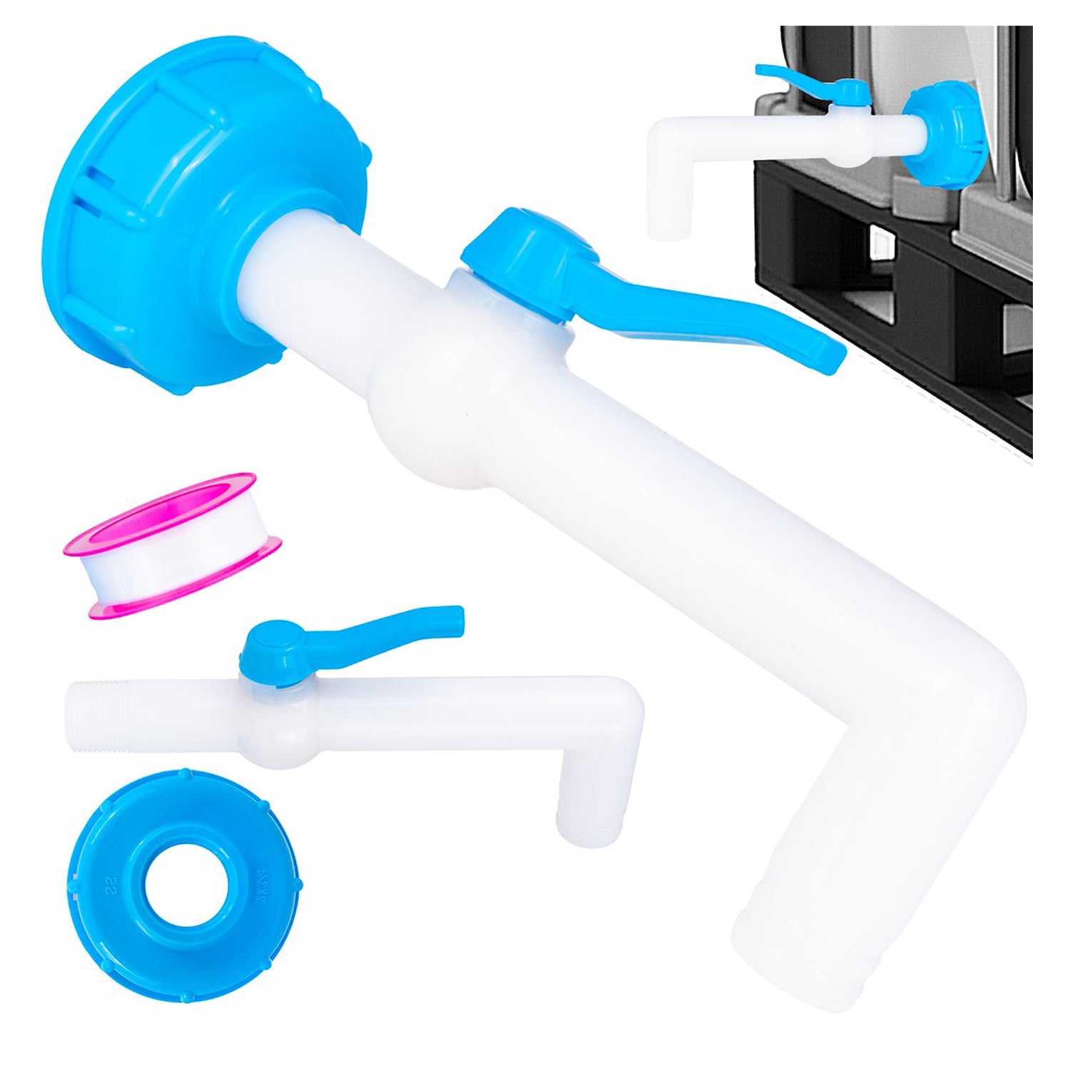 IBC CSATLAKOZÓ KÉSZLET 25 MM 90°-OS CSAPPAL MAUSER TARTÁLYOKHOZ