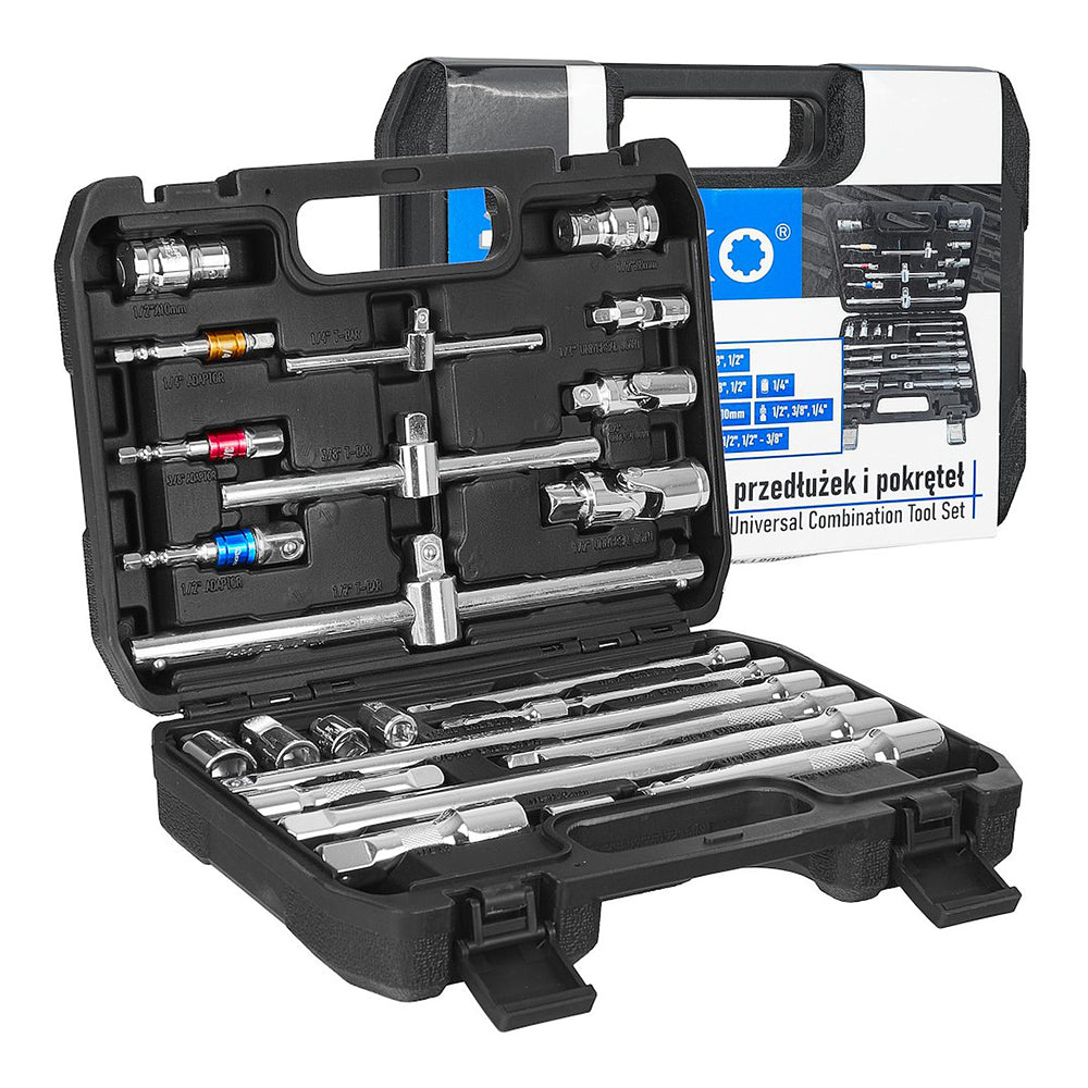 HOSSZABBÍTÓ ADAPTER ÉS T-MARKOLAT KÉSZLET 1/4″ 3/8″ 1/2″ CrV 25 DB GEKO