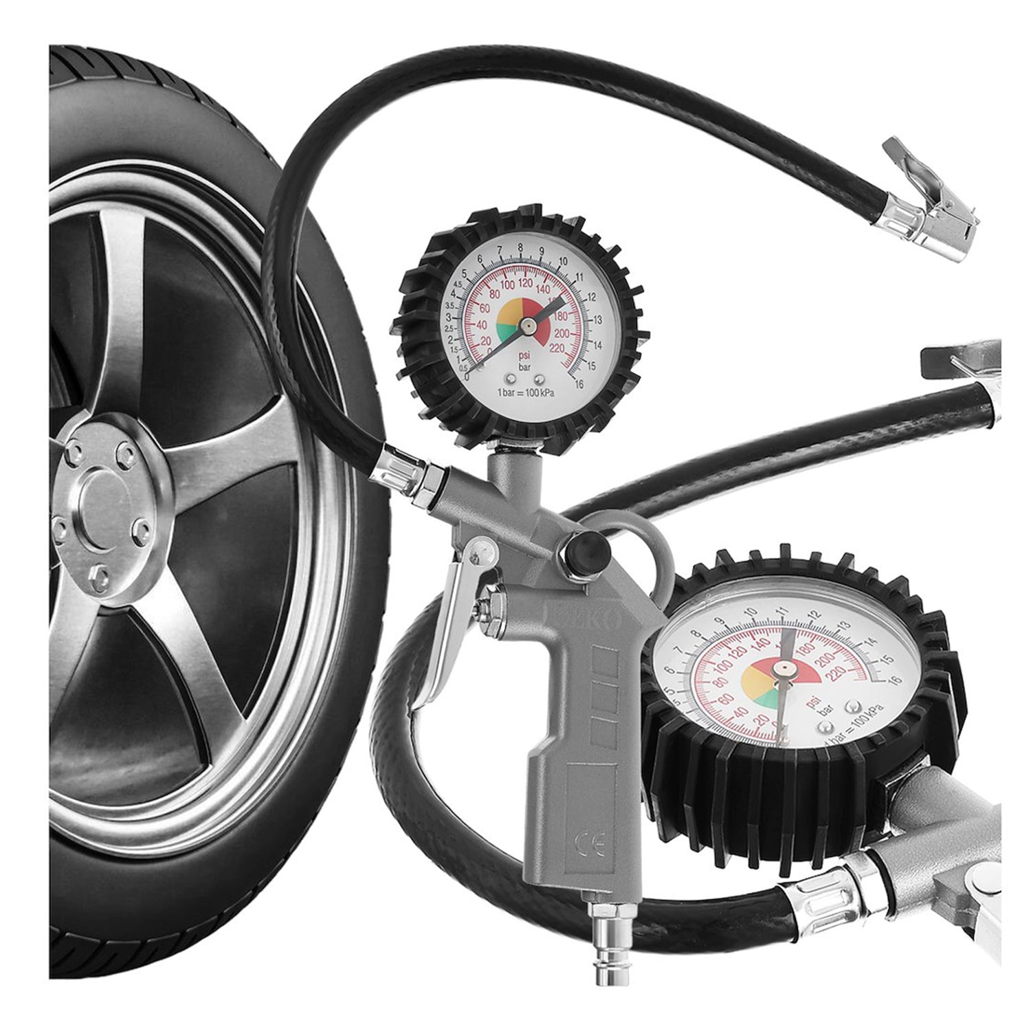 KERÉKFÚJÓ PISZTOLY ANALÓG NYOMÁSMÉRŐVEL GEKO