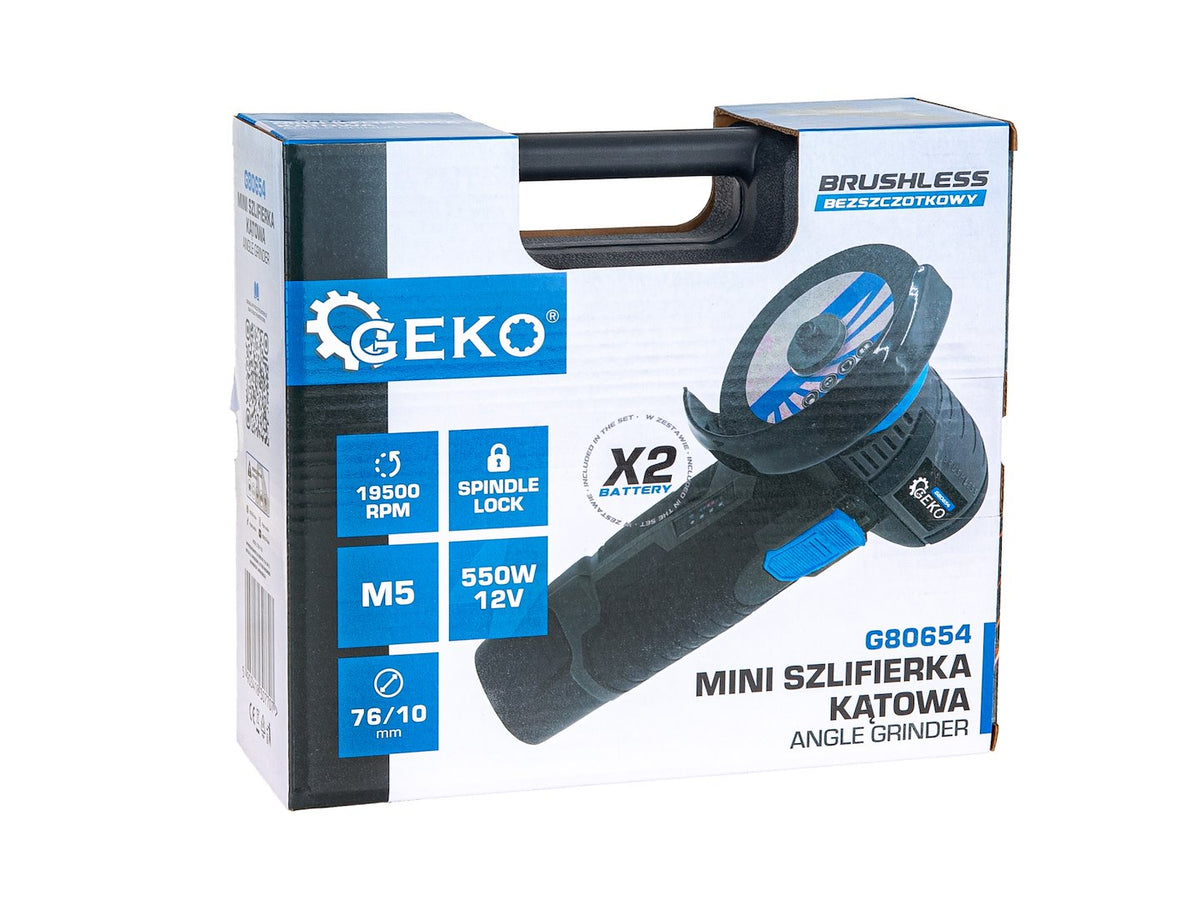 Akkumulátoros mini sarokcsiszoló 76 mm, 12 V GEKO
