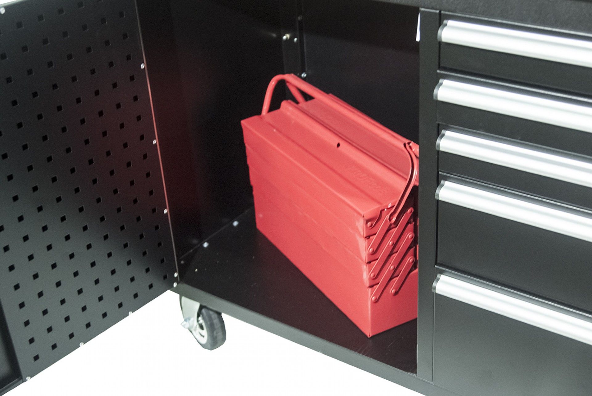 GURULÓ PROFESSZIONÁLIS SZERSZÁMOS SZEKRÉNY PANELLEL KEMÉNYFA MUNKALAPPAL 213 CM 10 FIÓKKAL KROFTOOLS PROFESSIONAL PORTUGAL