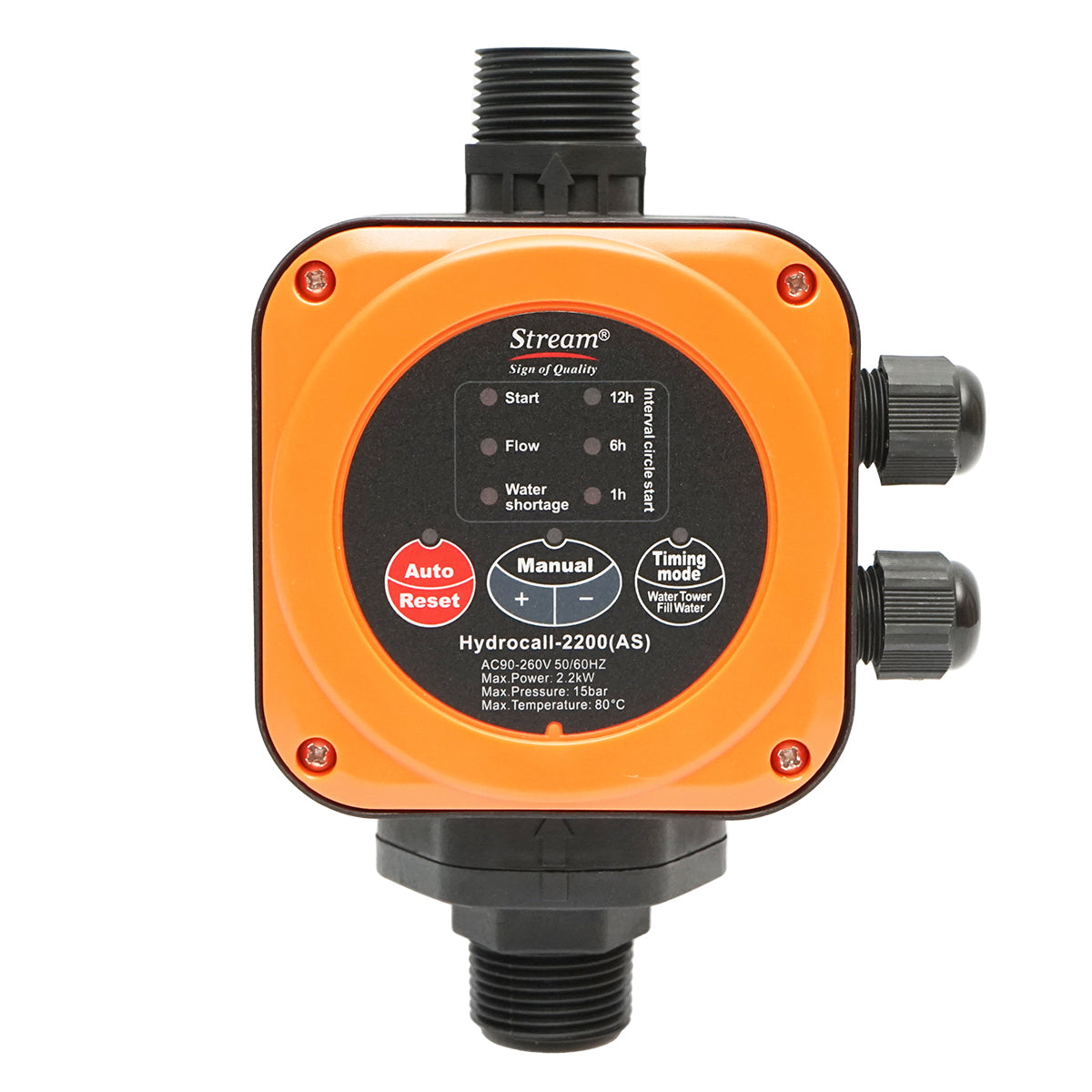 AUTOMATIKUS ELEKTRONIKUS NYOMÁSKAPCSOLÓ 2,2KW, 220V VÍZSZIVATTYÚHOZ, 15 BAR, BEÉPÍTETT TARTÁLY 1L HYDROCALL-2200AS