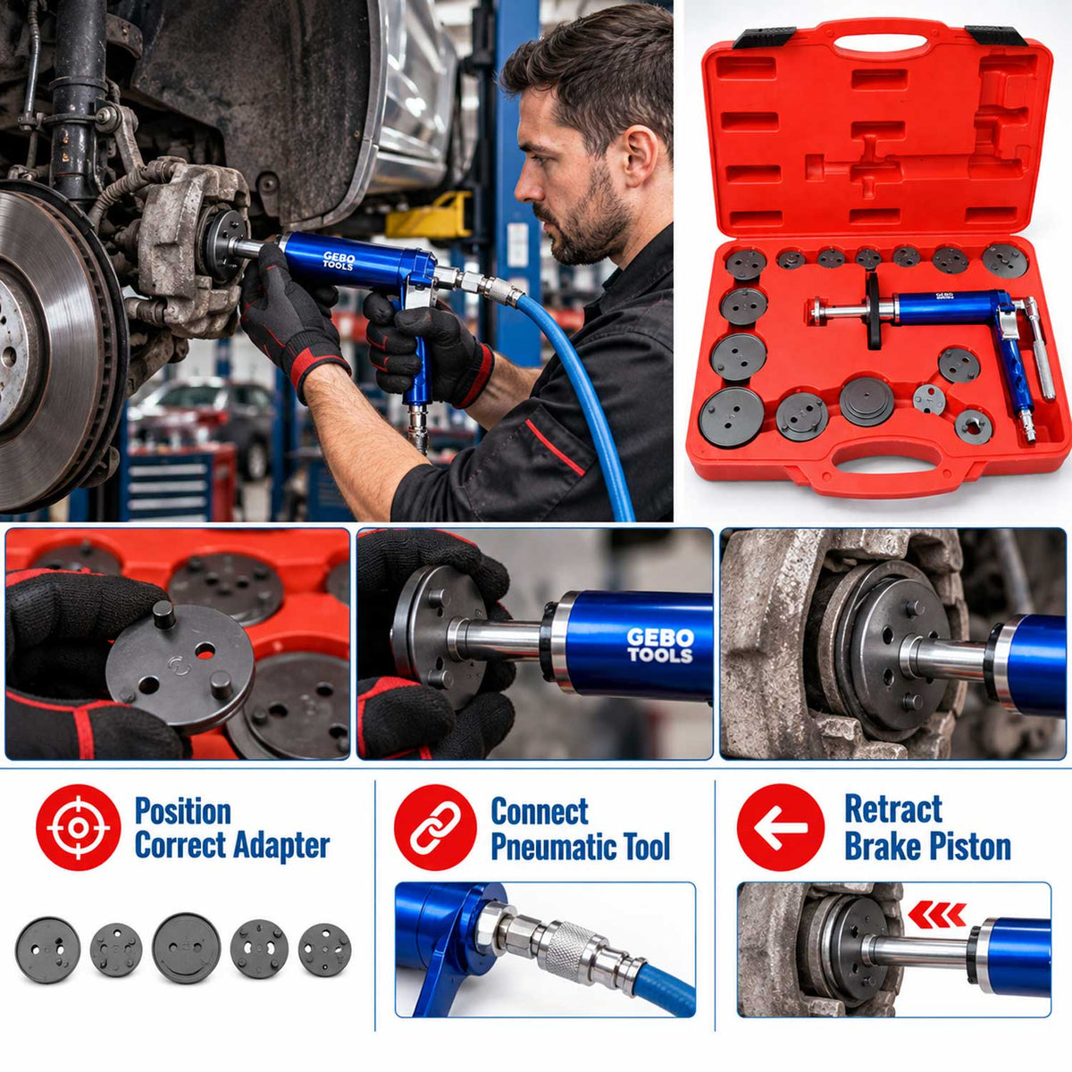 Fékmunkahenger visszanyomó készlet 16 db GEBO TOOLS