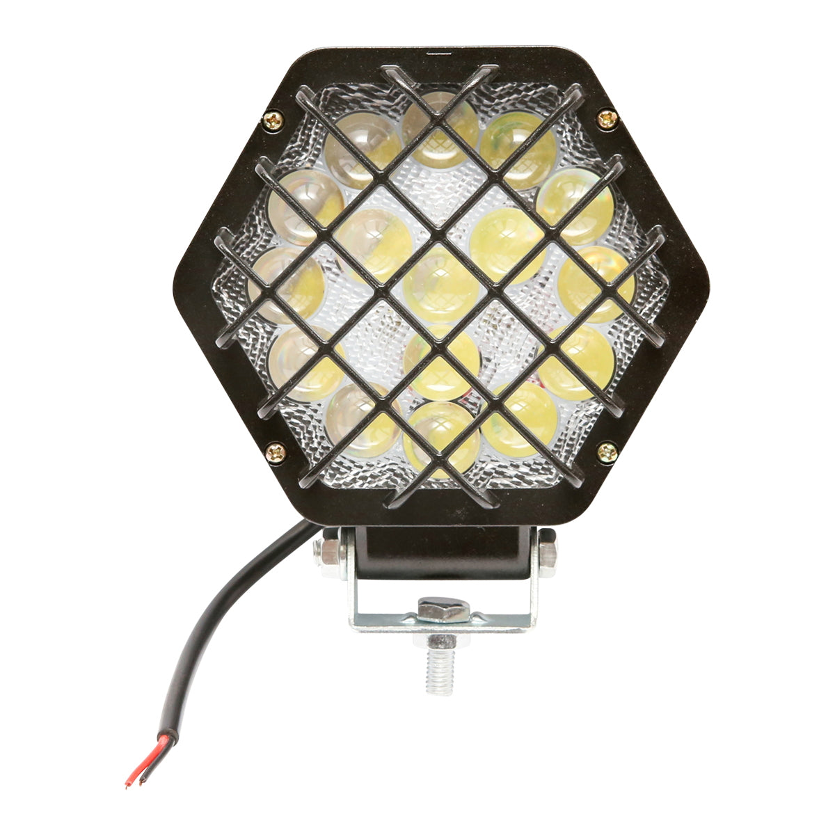 Hatszögletű LED reflektor, fehér fénnyel, ráccsal, 16 LED, 12/24V, Ø125 mm, Breckner Germany