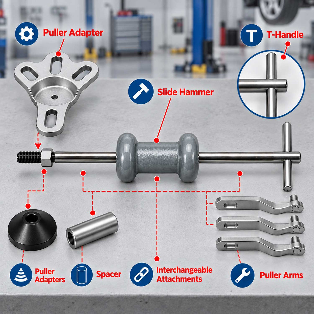Kerékagy és csapágy eltávolító csúszó kalapáccsal GEBO TOOLS