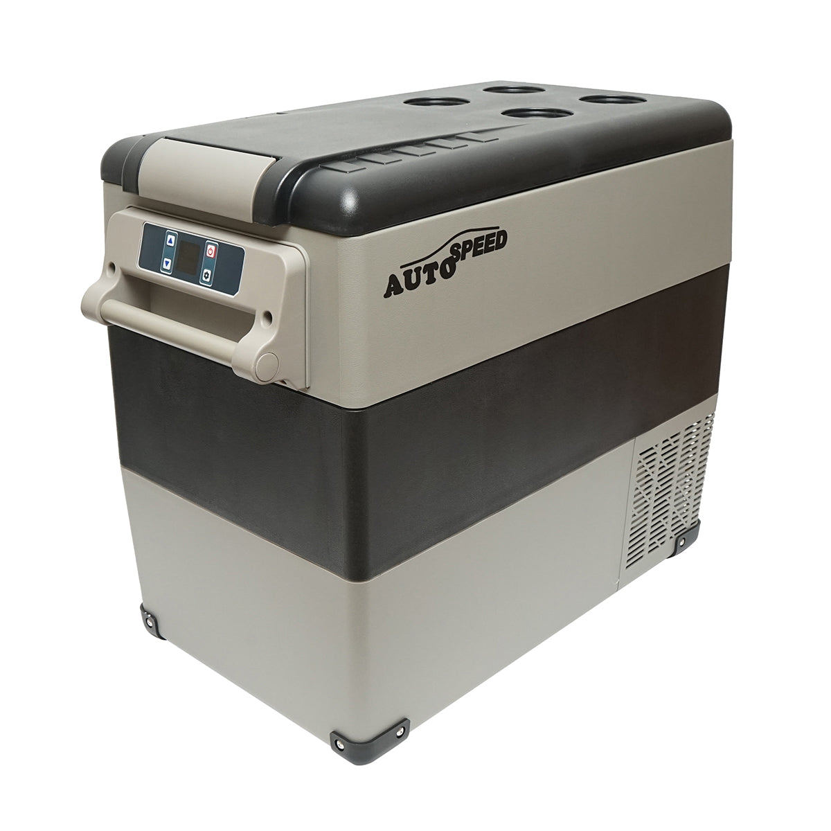 Autós hűtőszekrény kompresszorral, 60W, 49.4L kapacitás, 12–24–220V tápfeszültség, LCD kijelzővel, 690x346x524 mm, CF55 AUTOSPEED
