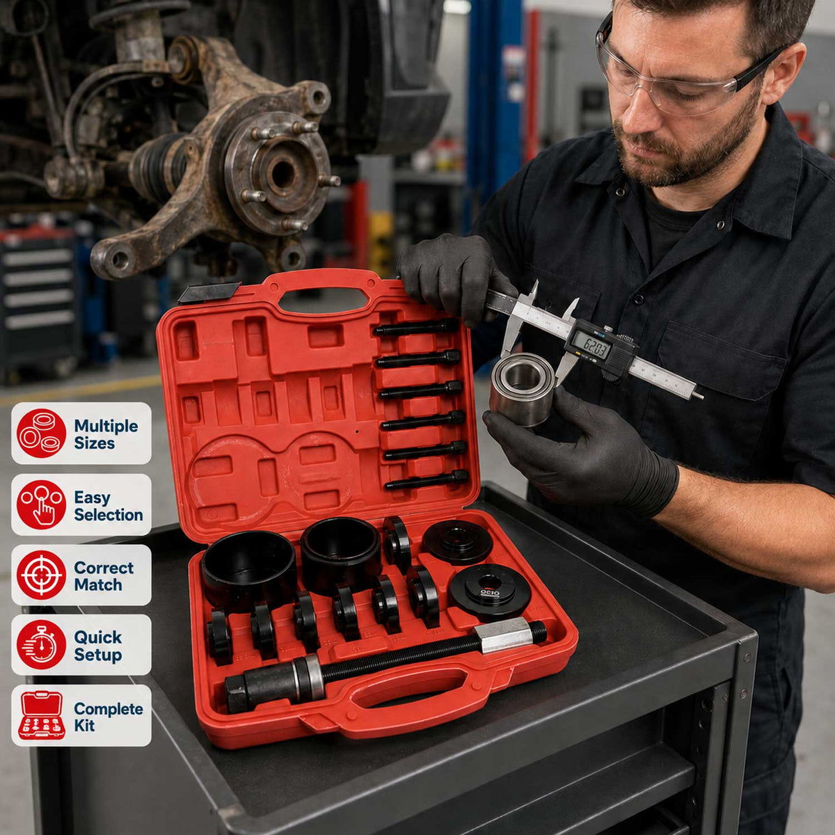 Csapágy és kerékagy szerelő készlet 55-91 mm GEBO TOOLS