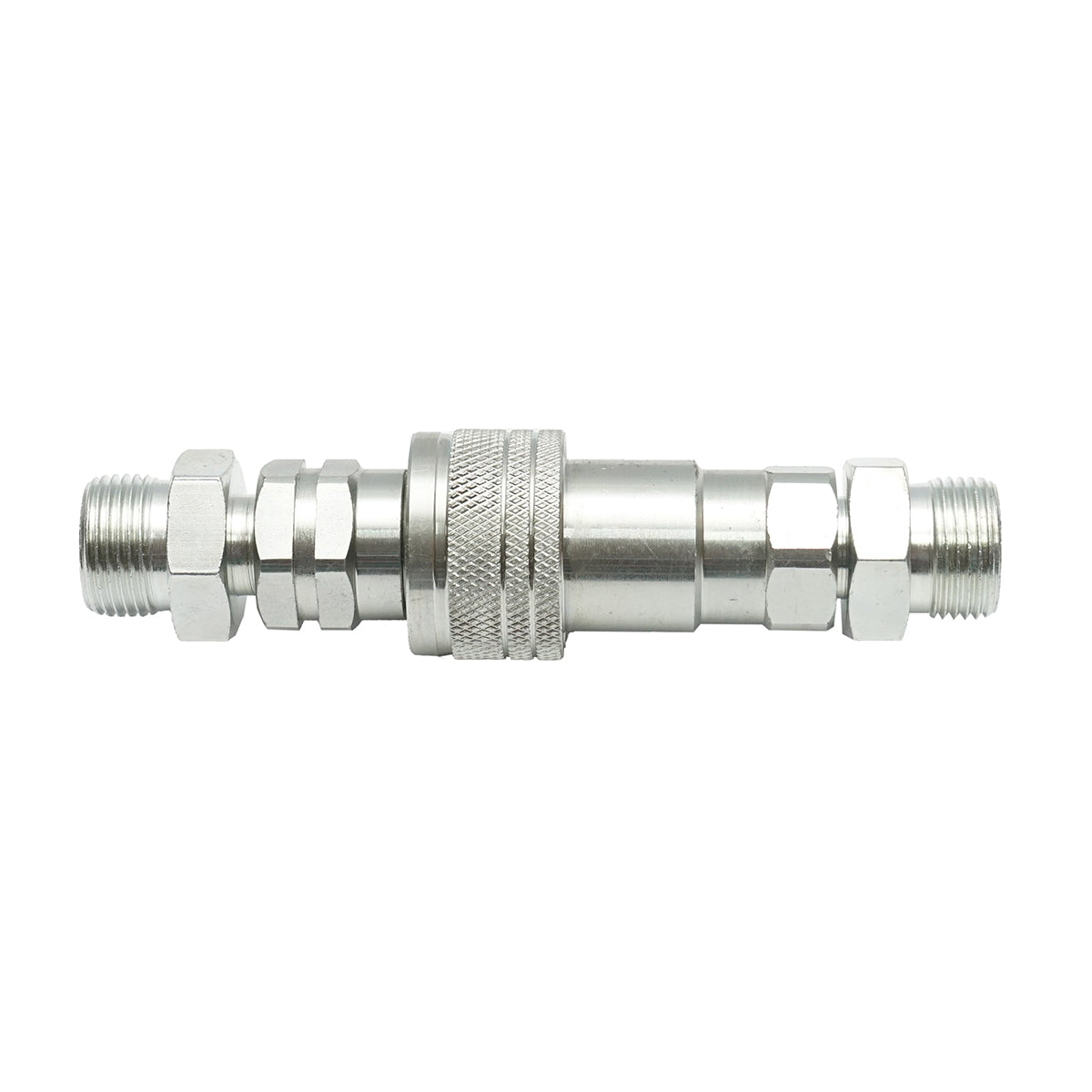 Átmenő szelep anya-apa kúpos csatlakozással, M16 menettel, M16x20 átalakítókkal (1/2" gyorscsatlakozó anya+apa készlet), 78,8x32x24 mm