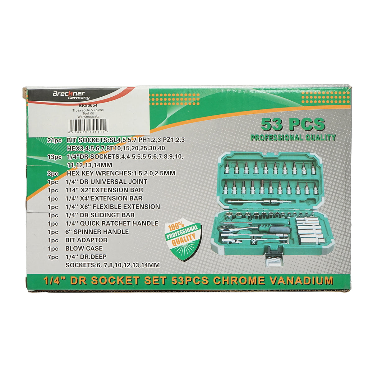HOSSZÚ DUGÓKULCS KÉSZLET BIT, TORX, RACSNIVAL 53 DB BRECKNER GERMANY
