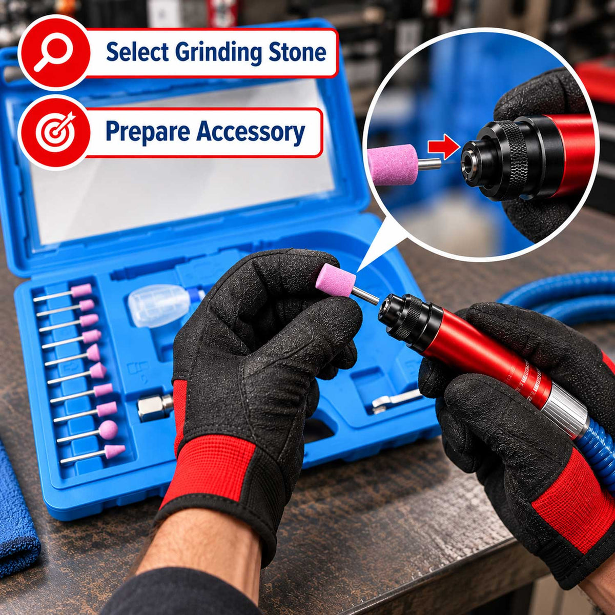 Pneumatikus mini ceruza csiszoló készlet, 17 db, 58.000 RPM, kompakt és könnyű szerszám csiszoláshoz, tisztításhoz, vágáshoz, polírozáshoz és hegesztéshez GEBO TOOLS