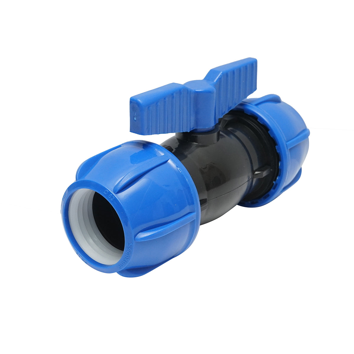 Gömbcsapos kompressziós csatlakozó, D63x63 mm, PN10, Poelsan