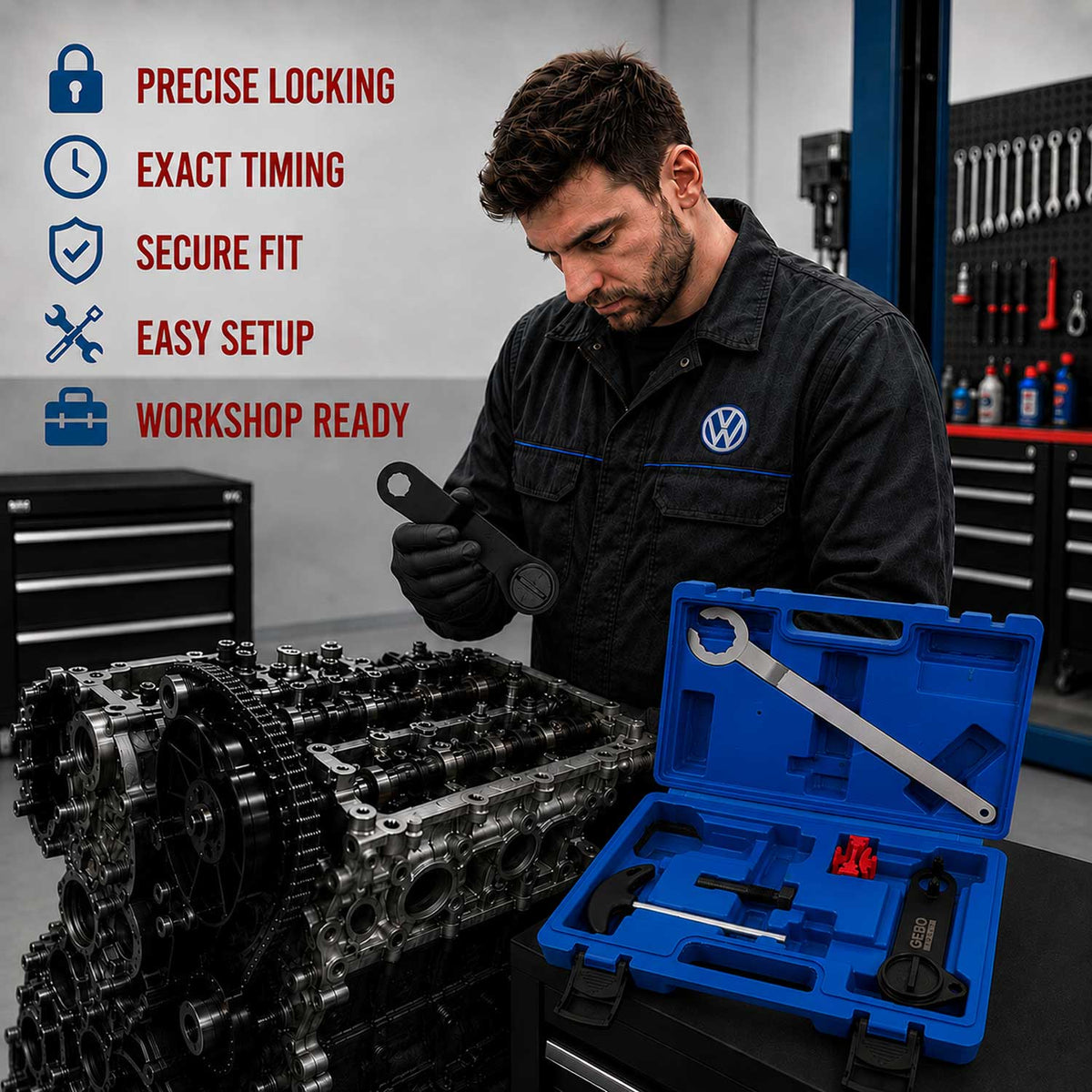 Vezérlésrögzítő készlet VAG 1.0 1.2 1.4 TSI tFSI tgi GEBO TOOLS