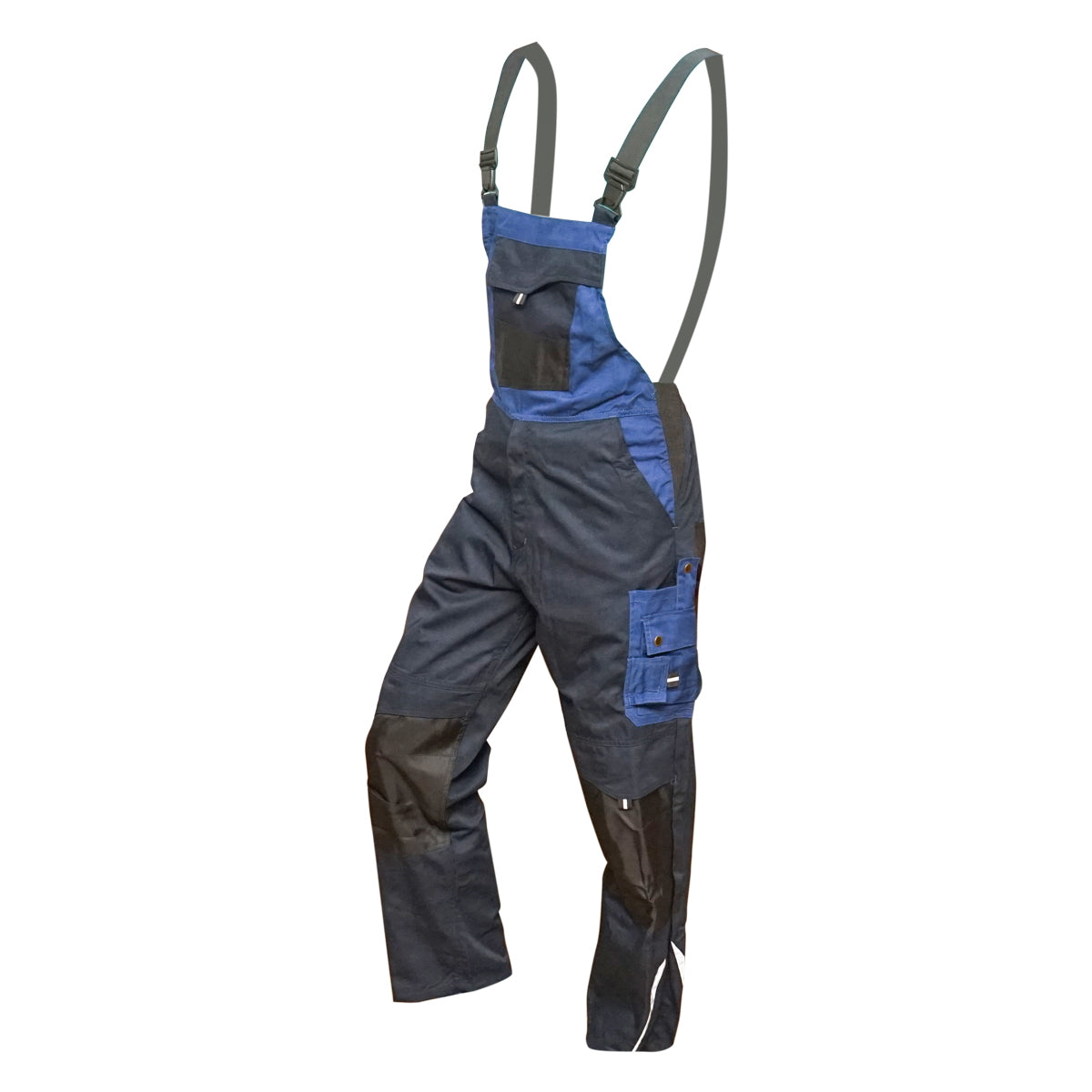 Mellrészes munkásnadrág (kantáros nadrág), poliészter és pamut anyagból, sötétkék (navy), XL méret, Breckner Germany