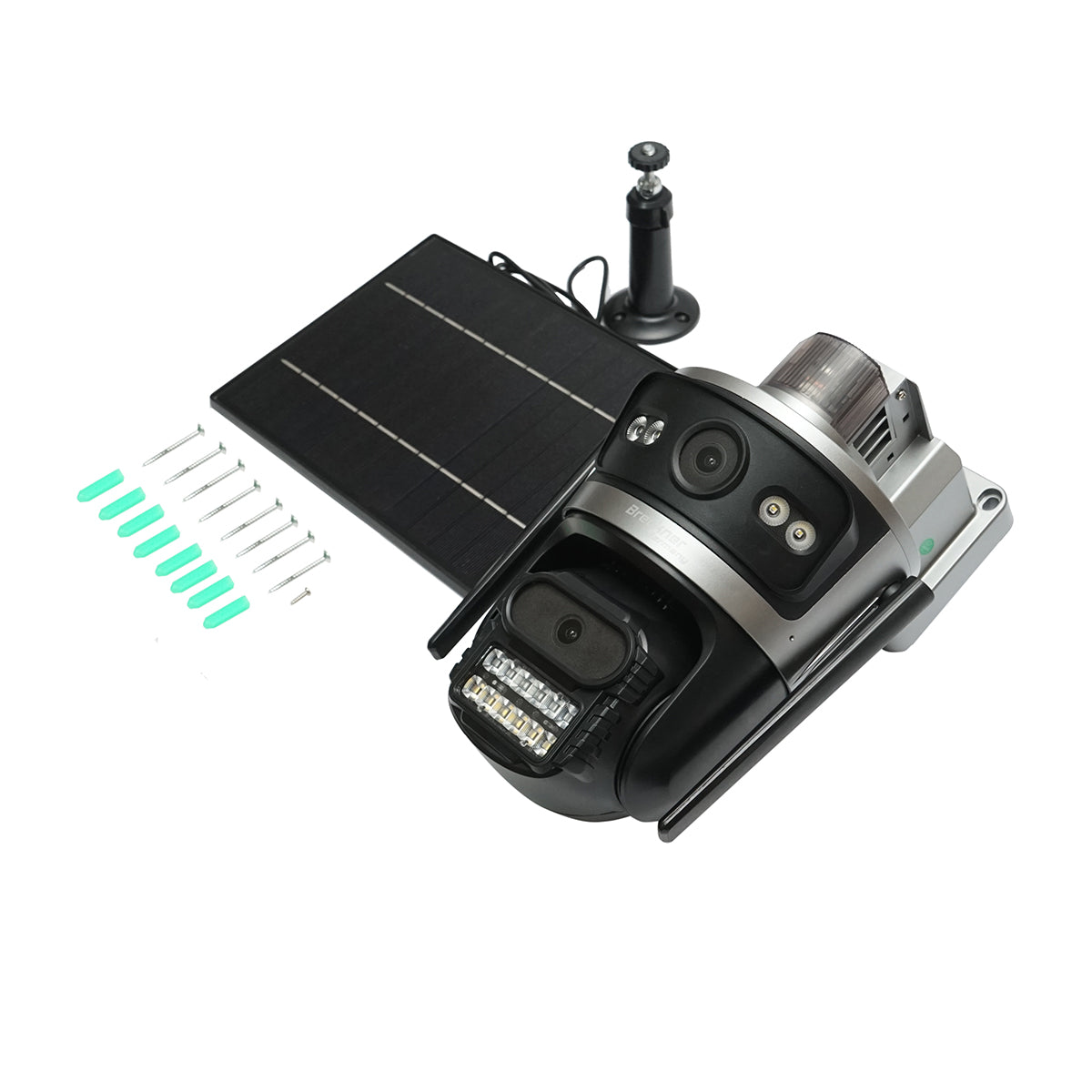 Dupla lencsés megfigyelő kamera, 4 MP, 4G SIM kártyával és WIFI 2.4 GHz kapcsolattal, 7.6W napelemmel, 18650 mAh gyorstöltésű akkumulátorral, 360° forgatható PTZ, mozgásérzékelővel, PIR emberi jelenlét érzékeléssel, riasztással, éjjellátással és iCSee alkalmazással