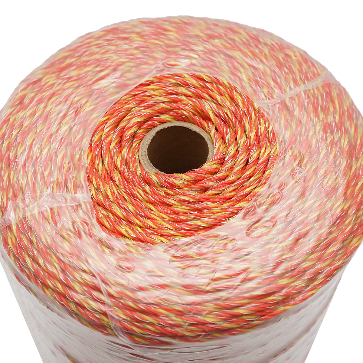 Elektromos kerítés dróttekercs, sárga-piros, 2 mm átmérő, 6×0,15 mm rozsdamentes acél betéttel, ellenállás 5,5 Ohm/m, 1000 m, Breckner Germany