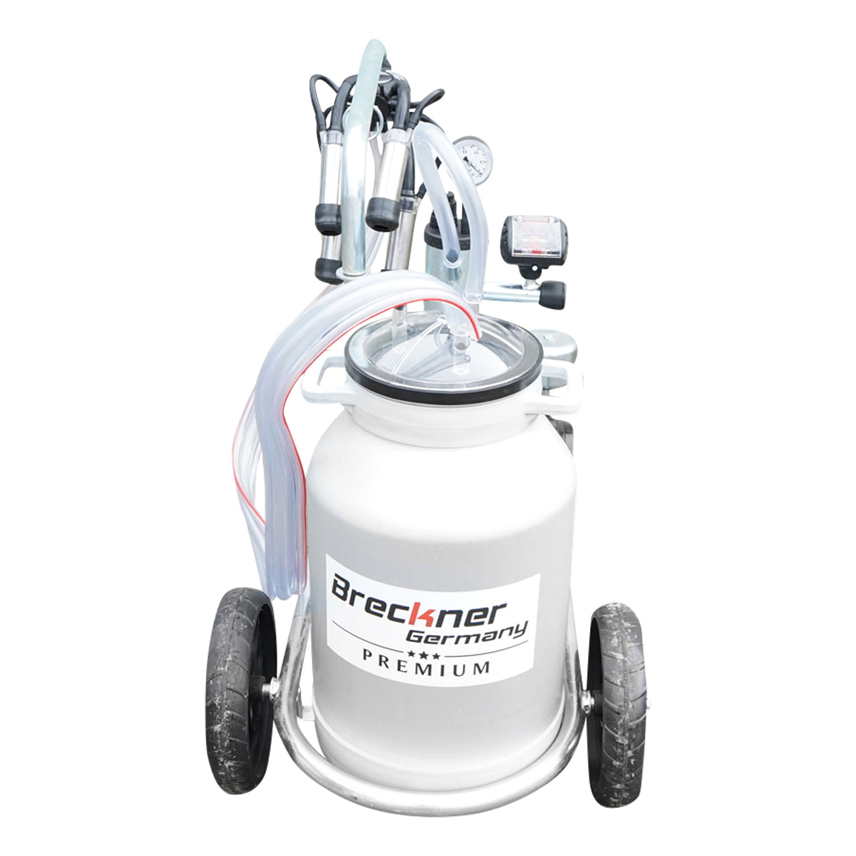 Tehénfejő gép 160 cc gyűjtőegységgel, horganyzott vázzal, 30 literes alumínium tartállyal, 1 állásos, rozsdamentes acél fejőpohárral, Breckner Germany