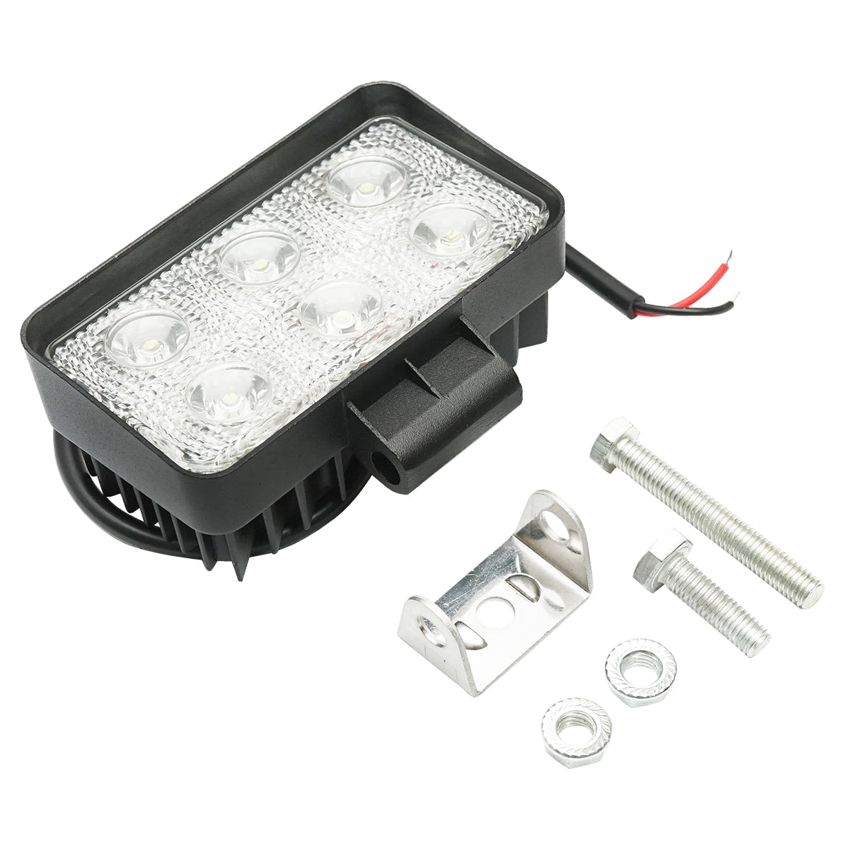 Lámpa, 6 LED-del, 10–60V, 18W, 60° sugárzási szög, négyzetes kivitel