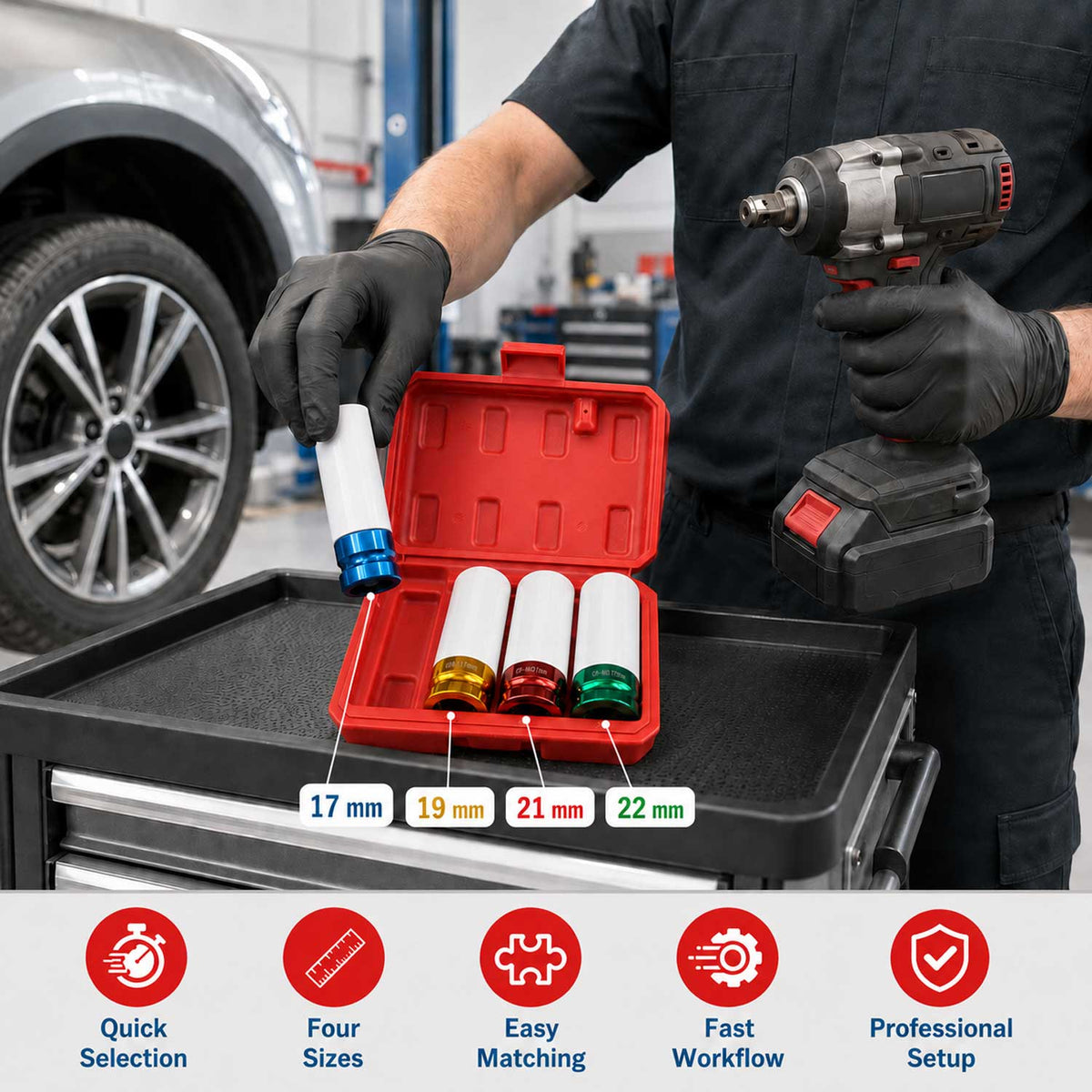 4 db dugókulcs készlet könnyűfém keréktárcsákhoz 1/2 17-22mm GEBO TOOLS