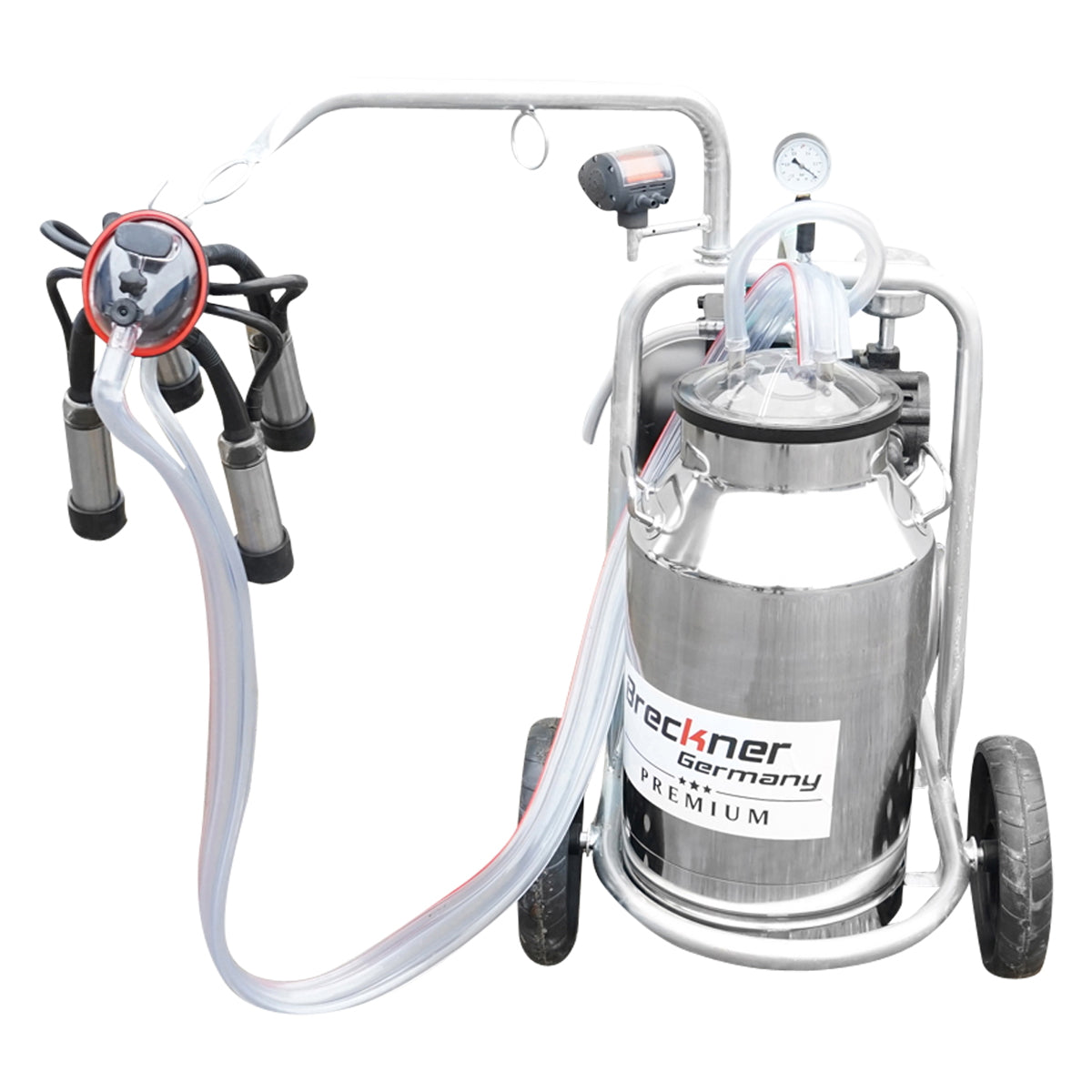 Tehénfejő gép 160 cc gyűjtőegységgel, horganyzott vázzal, 30 literes rozsdamentes acél tartállyal, 1 állásos, Breckner Germany