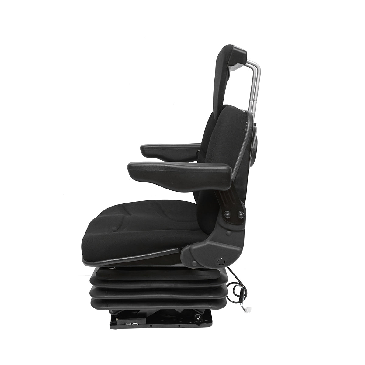 Fekete traktorülés, állítható, kartámasszal, fejtámlával és légpárnás felfüggesztéssel (12–24 V)