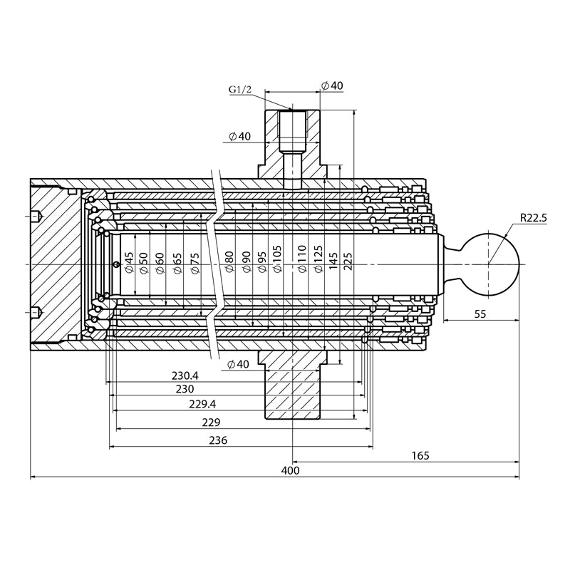 Hidraulikus billenő munkahenger pótkocsihoz, 6 tonnás, 5 fokozatú, 1320 mm löketű, Breckner Germany