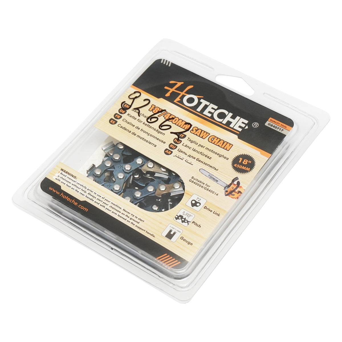 Láncfűrészlánc, 0.325" osztás, 72 láncszem, 36 vágófog, 45 cm (18 hüvelyk) hosszúság, Hoteche