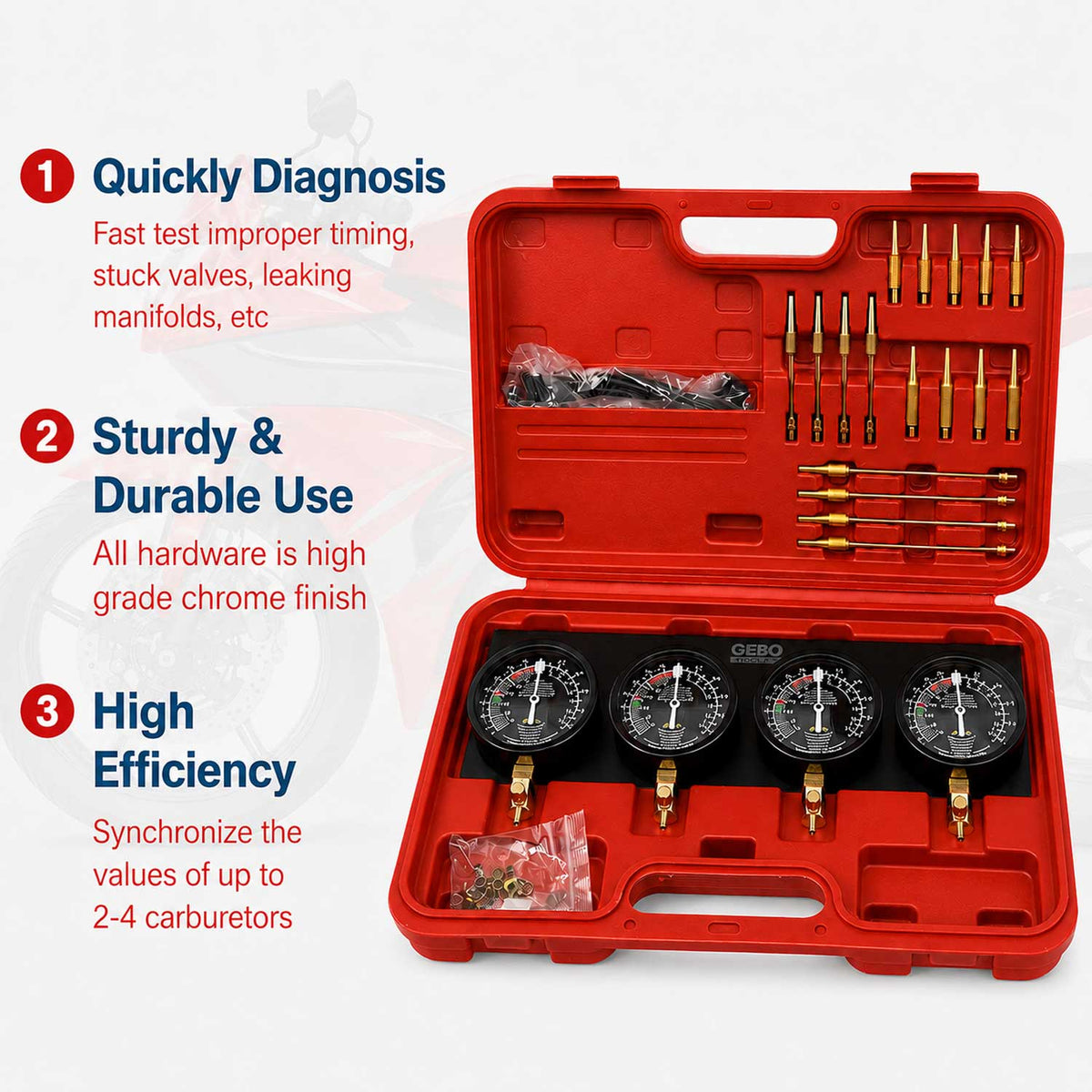 Karburátor szinkronizáló és vákuum / nyomás mérő GEBO TOOLS