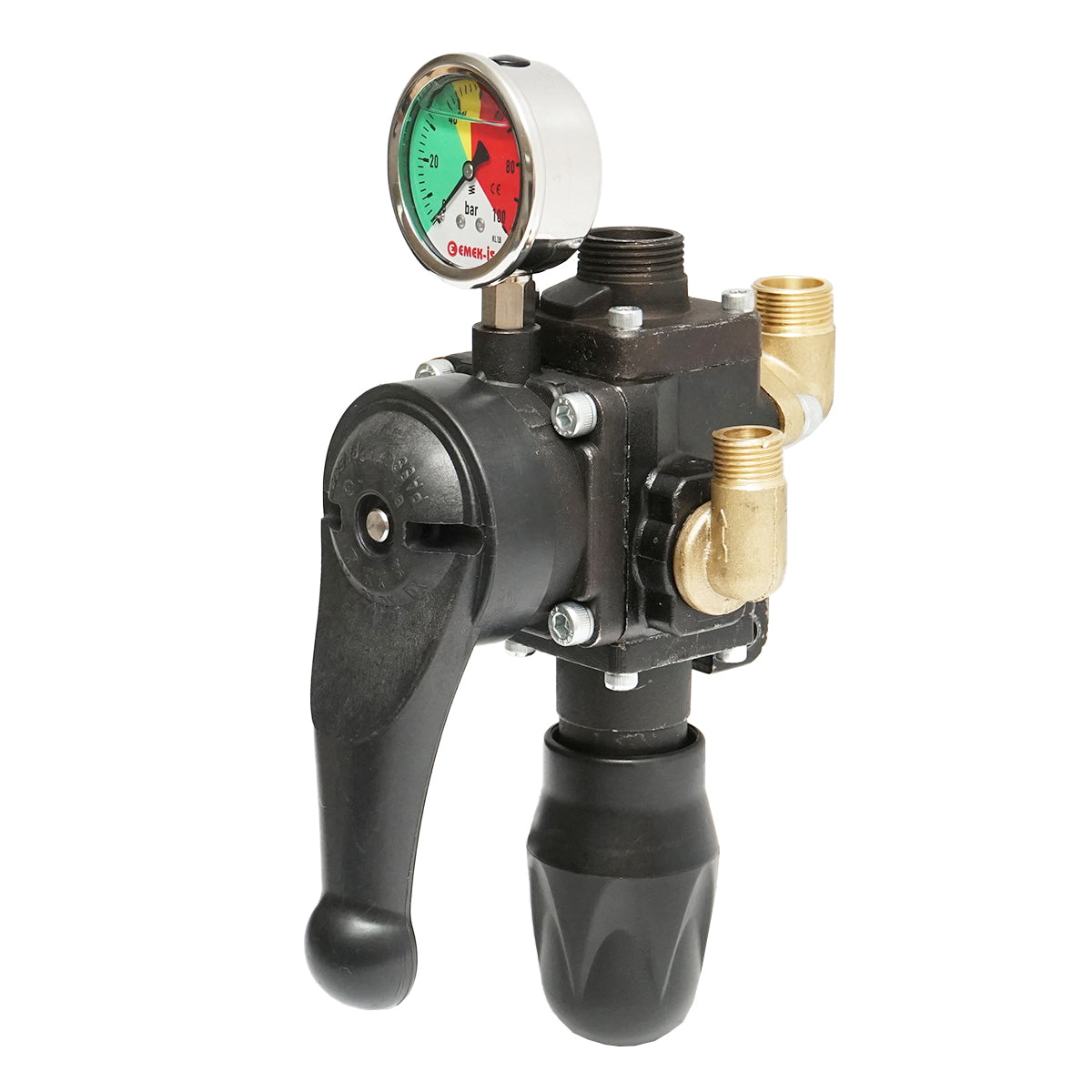 Permetező szakaszoló, 3 szelepes, beépített glicerin manométerrel, fémházas