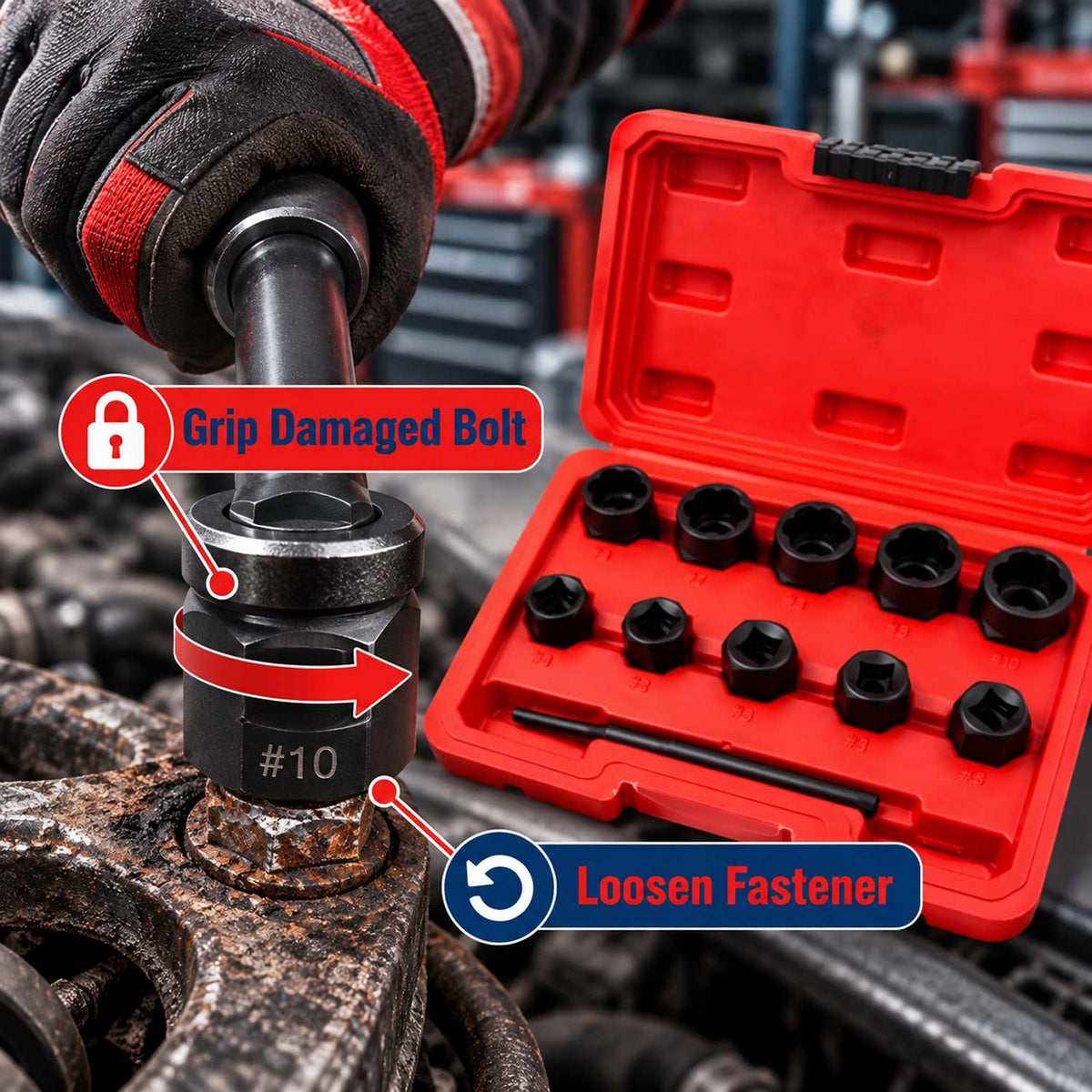 Sérült csavar eltávolító dugókulcs készlet 9-19 mm 11 db GEBO TOOLS