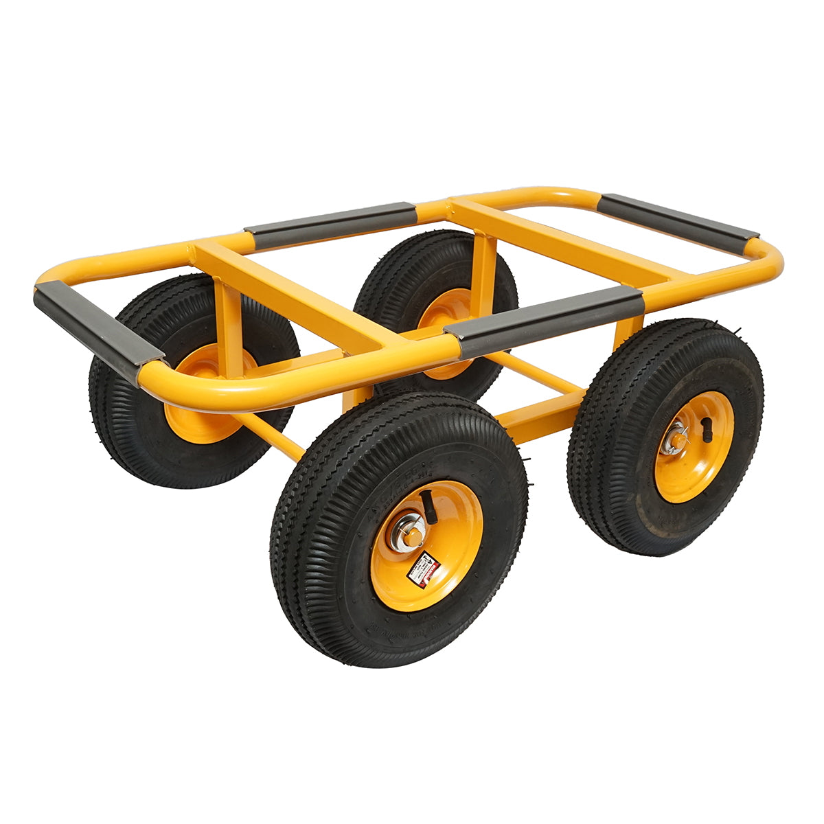 Négykerekű fém szállítókocsi pneumatikus kerekekkel, 750×380 mm, 250 mm átmérőjű kerekekkel