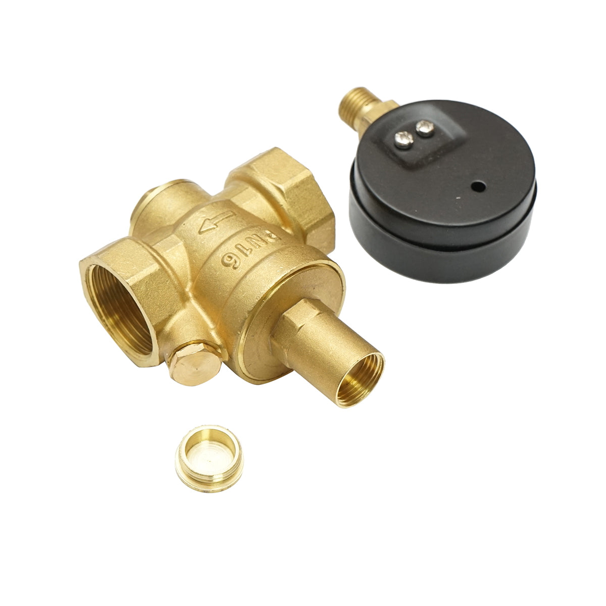 Víznyomáscsökkentő szabályozó 1-1 hüvelykes csatlakozó, állítható szűrővel és nyomásmérővel DN25 lakossági napelemes berendezésekhez