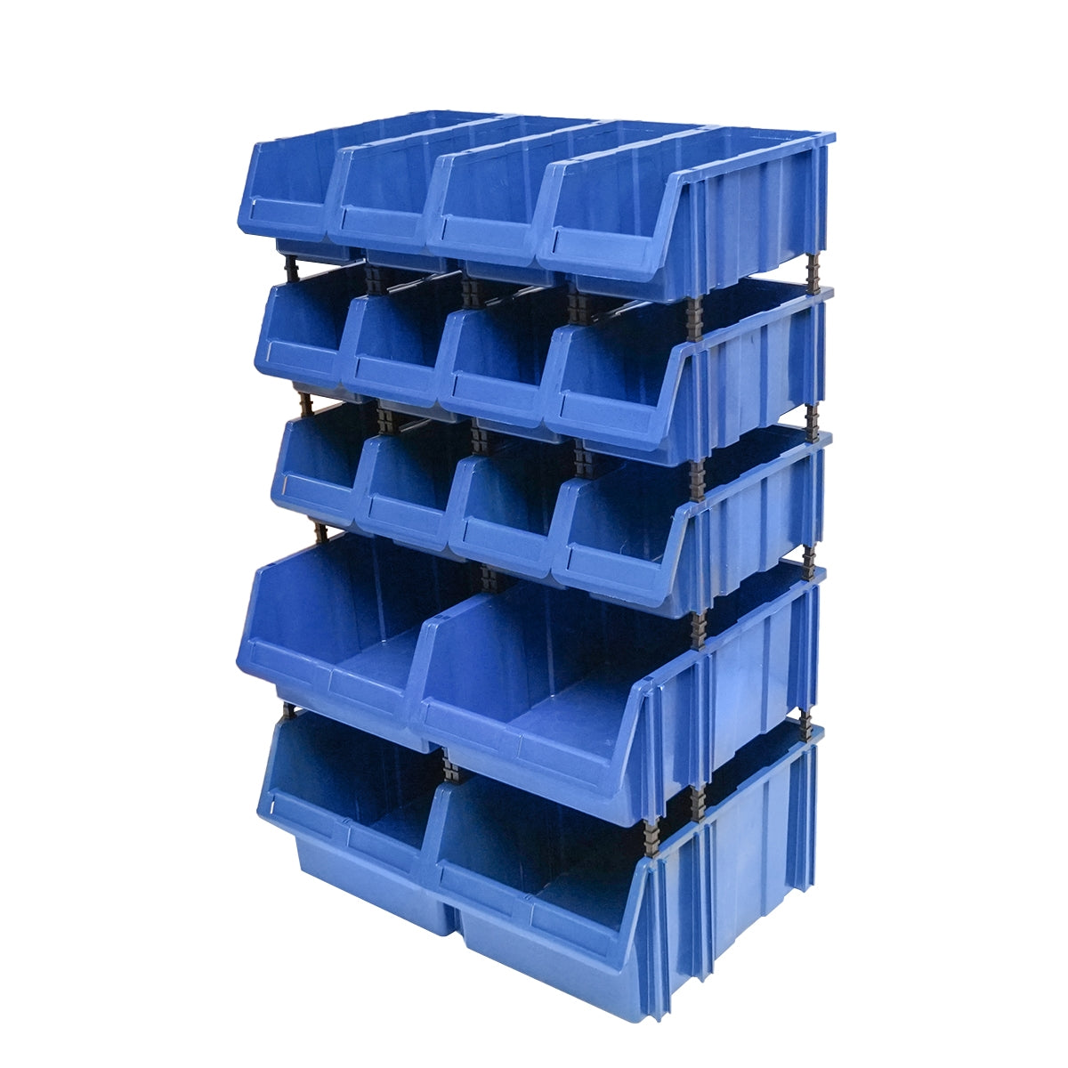 ALKATRÉSZTÁROLÓ ÁLLVÁNY 16 TÁROLÓ DOBOZZAL, KÉK MŰANYAG 680X510X1100MM
