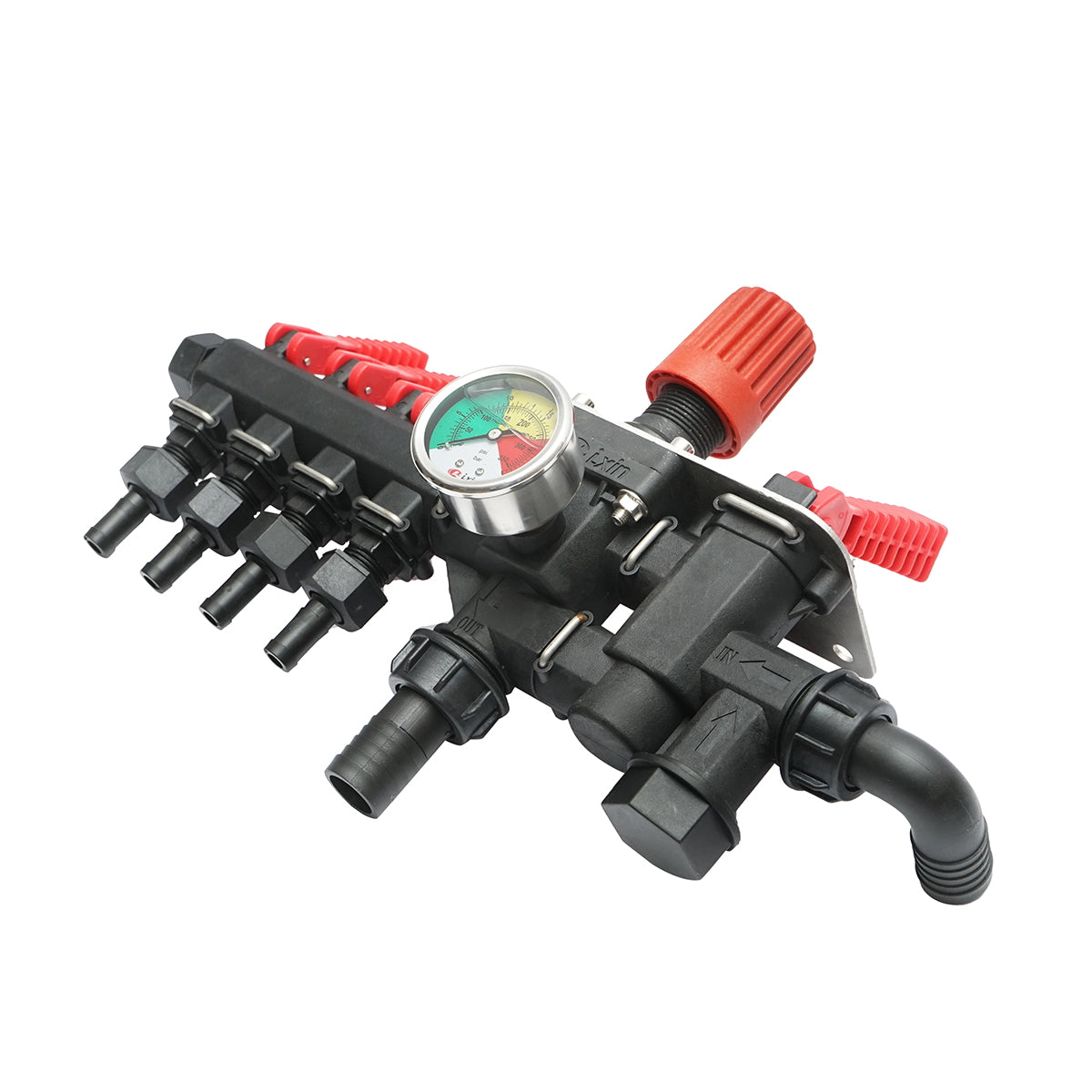 Permetező szakaszoló, 4 szelepes, manométerrel