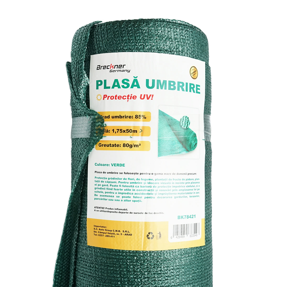 Árnyékolóháló 85%, szélesség 1.75M, hosszúság 50M zöld polietilén háló UV védelemmel