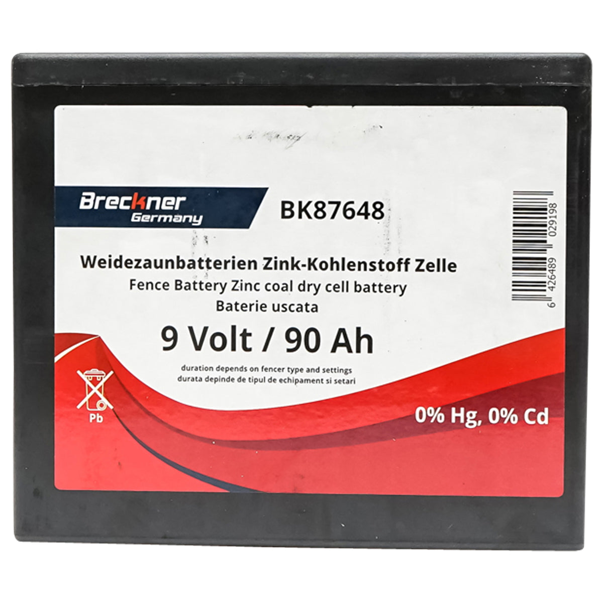Száraz akkumulátor (nem újratölthető), 9 V, 90 Ah, elektromos kerítéshez, Breckner Germany