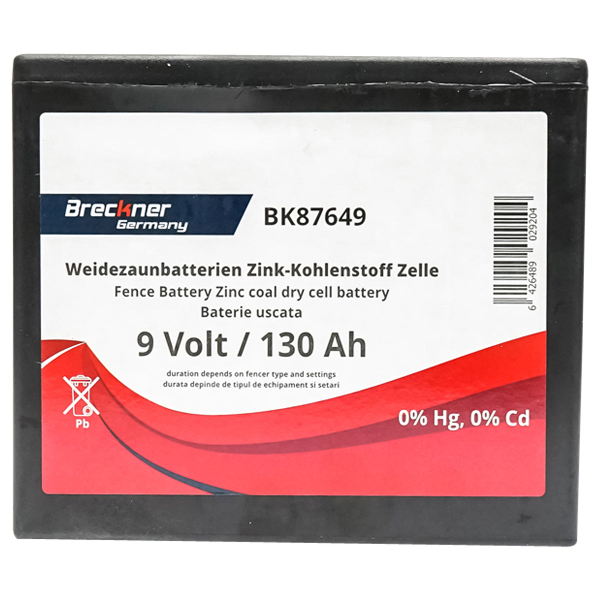 Száraz akkumulátor (nem újratölthető), 9 V, 130 Ah, elektromos kerítéshez, Breckner Germany