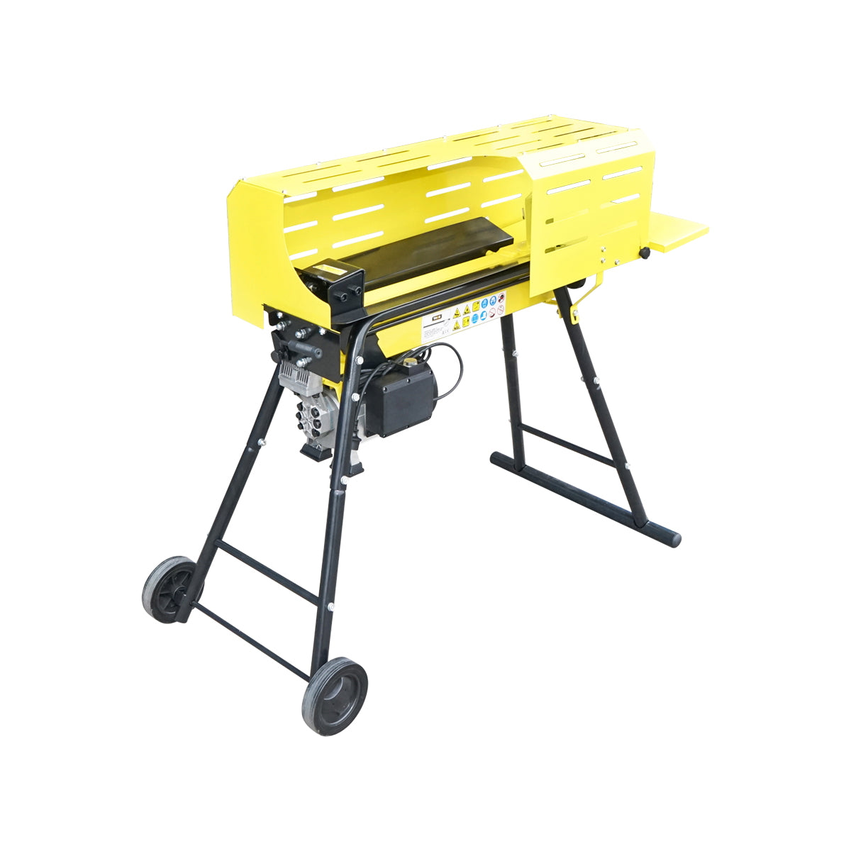 Vízszintes rönkhasító, 5 tonnás, 230 V, 2 kW, állítható magasságú állvánnyal és védelemmel, Thor
