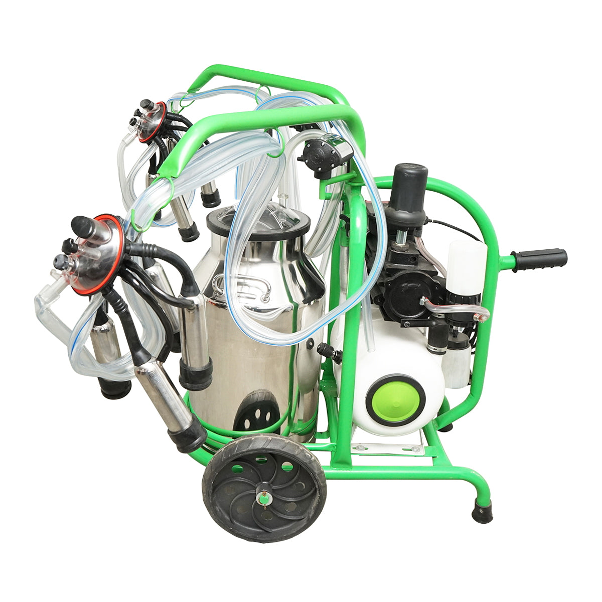 Tehénfejő gép, 2 állásos, 40 literes rozsdamentes acél tartállyal, vákuumtartállyal és nyomáskiegyenlítő palackkal, Breckner Germany