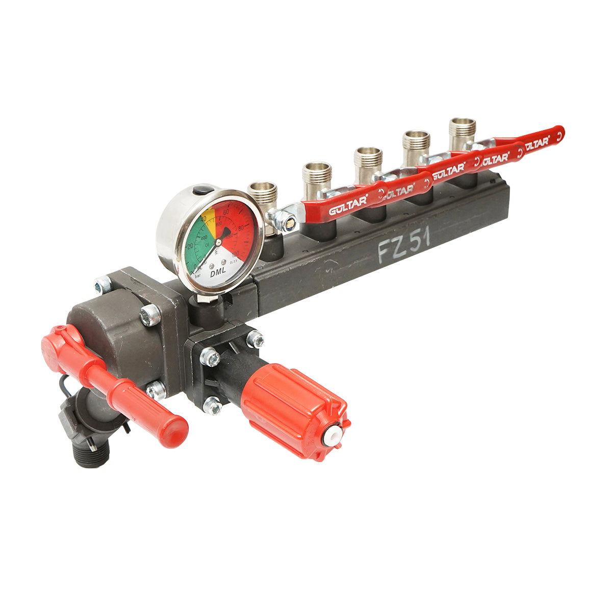 Permetező szakaszoló, 5 szelepes, beépített glicerin manométerrel