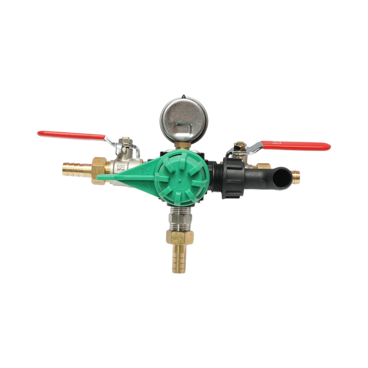 Permetező szakaszoló, 2 szelepes, beépített glicerin manométerrel