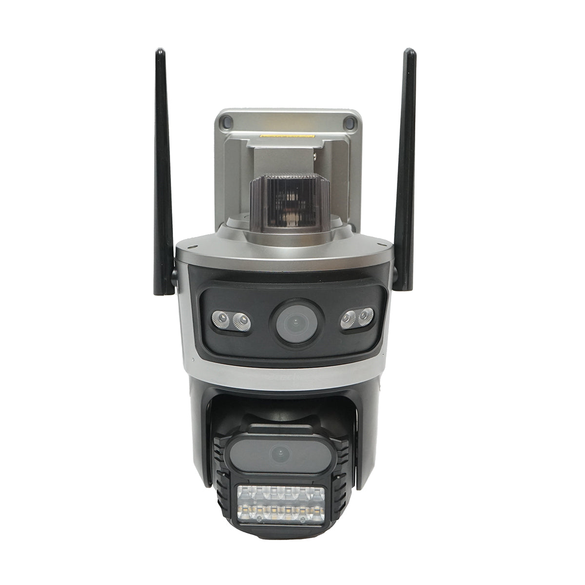 Dupla lencsés megfigyelő kamera, 4 MP, 4G SIM kártyával és WIFI 2.4 GHz kapcsolattal, 7.6W napelemmel, 18650 mAh gyorstöltésű akkumulátorral, 360° forgatható PTZ, mozgásérzékelővel, PIR emberi jelenlét érzékeléssel, riasztással, éjjellátással és iCSee alkalmazással