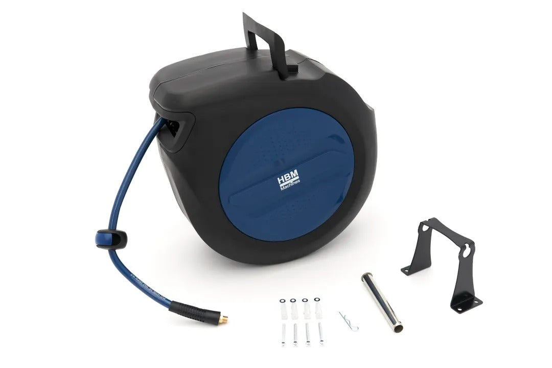 TÖMLŐDOB SŰRÍTETT LEVEGŐHÖZ – 30M, AUTOMATA VISSZAHÚZÁS ÉS RÖGZÍTÉS, 180°-BAN FORGATHATÓ TARTÓVAL – HBM